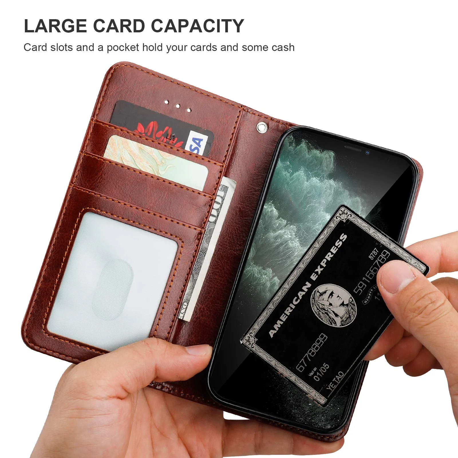 Bocasal iPhone 11 Wallet Case with Card Holder PU Leather Magnetic Detachable Kickstand Shockproof Wrist Strap Removable Flip Cover for iPhone 11 6.1 inch (Brown) Brown - Image 5