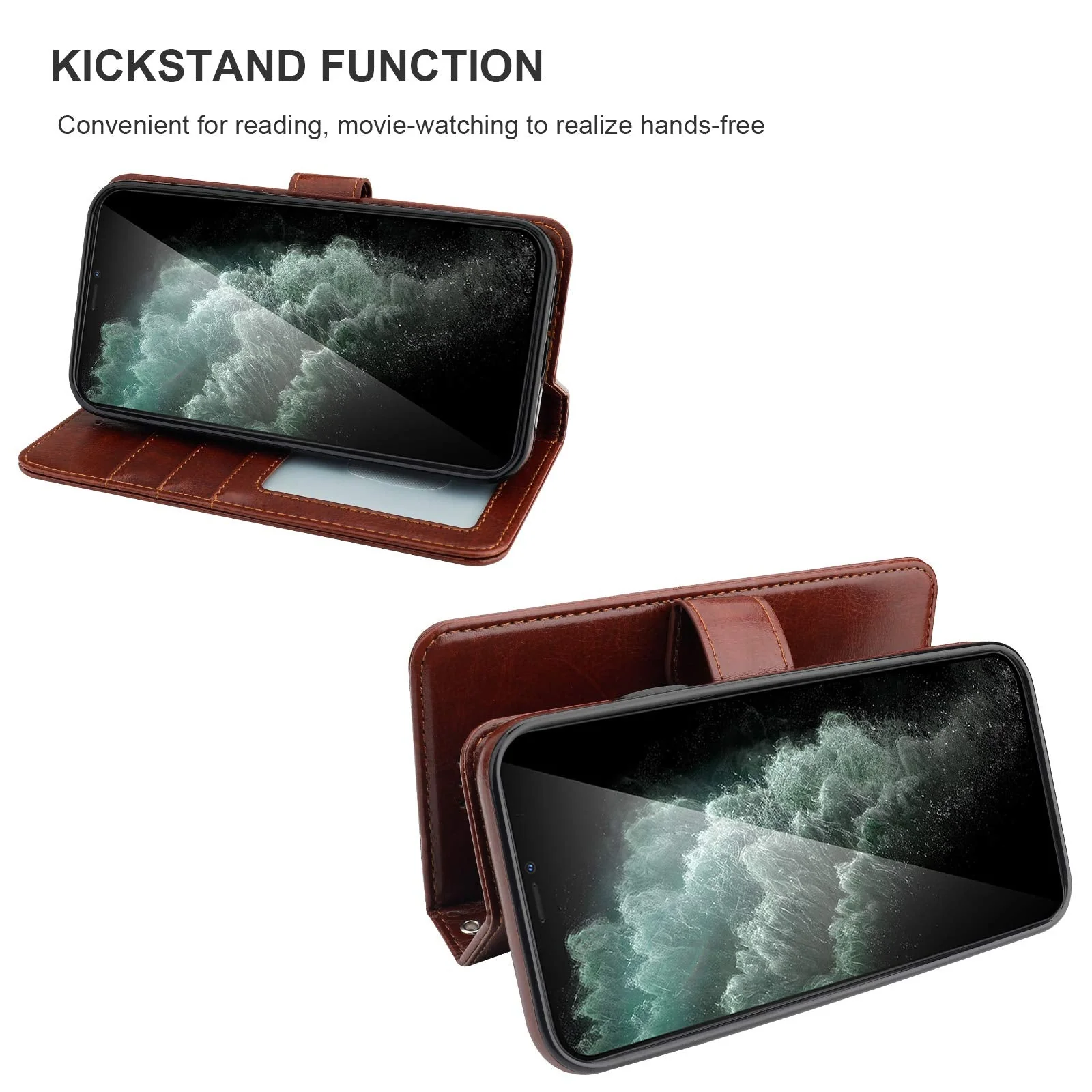 Bocasal iPhone 11 Wallet Case with Card Holder PU Leather Magnetic Detachable Kickstand Shockproof Wrist Strap Removable Flip Cover for iPhone 11 6.1 inch (Brown) Brown - Image 6