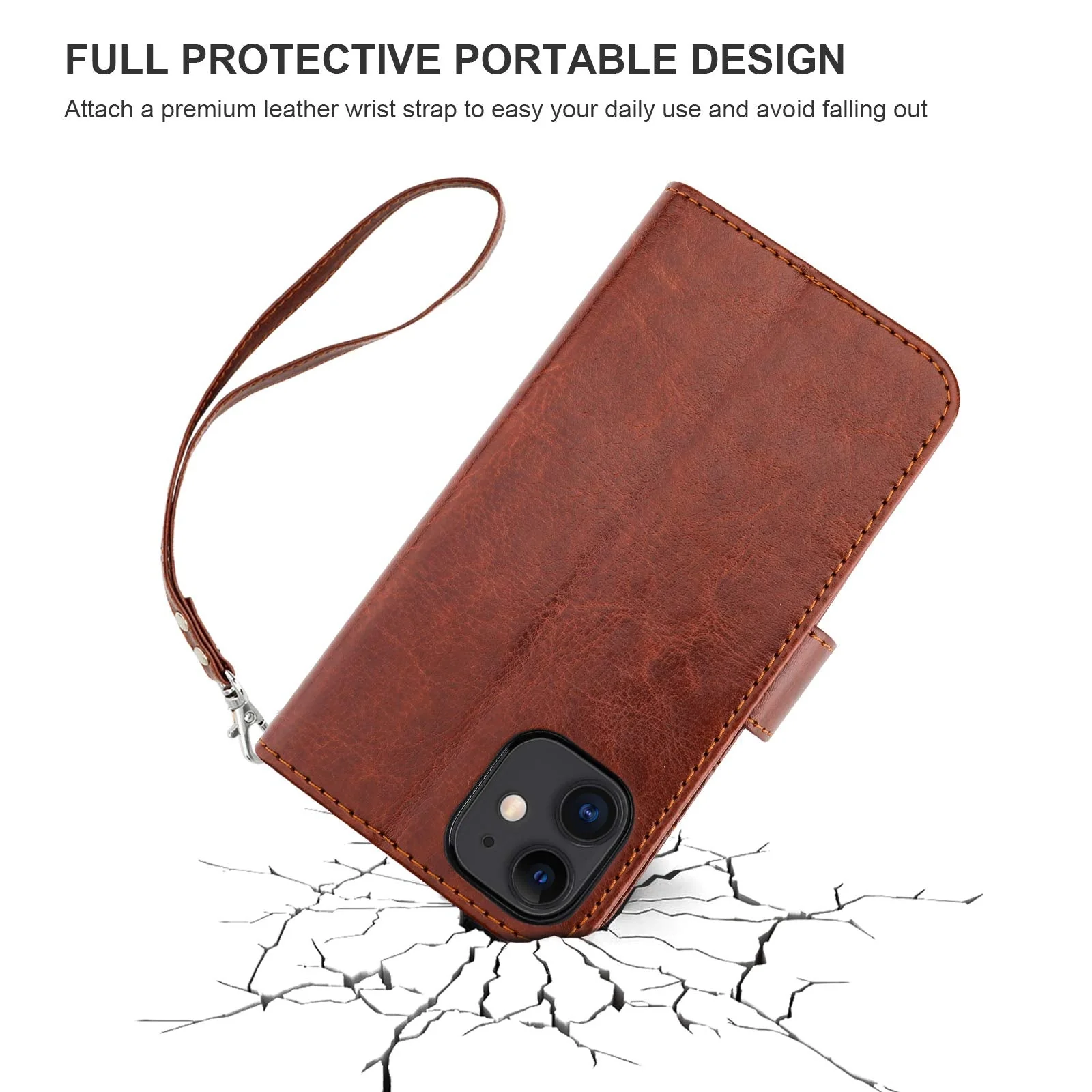 Bocasal iPhone 11 Wallet Case with Card Holder PU Leather Magnetic Detachable Kickstand Shockproof Wrist Strap Removable Flip Cover for iPhone 11 6.1 inch (Brown) Brown - Image 7