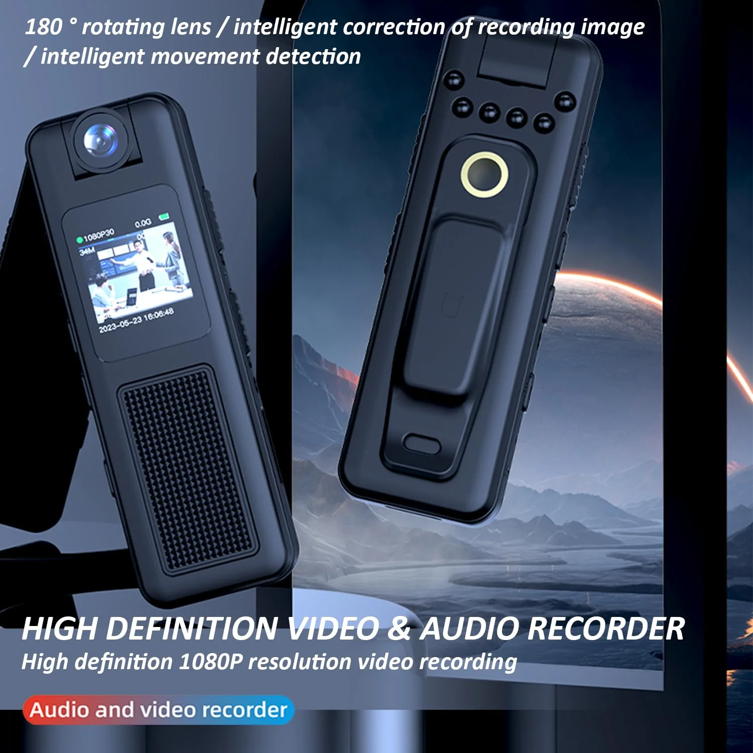 Body Camera with Audio and Video 1080p Recording, 64GB Camcorders, Rotatable Lens, Night Vision, Body Worn Cams for Personal Civilians, Service Record, Police Guard (with Magnetic Lanyard) - Image 3