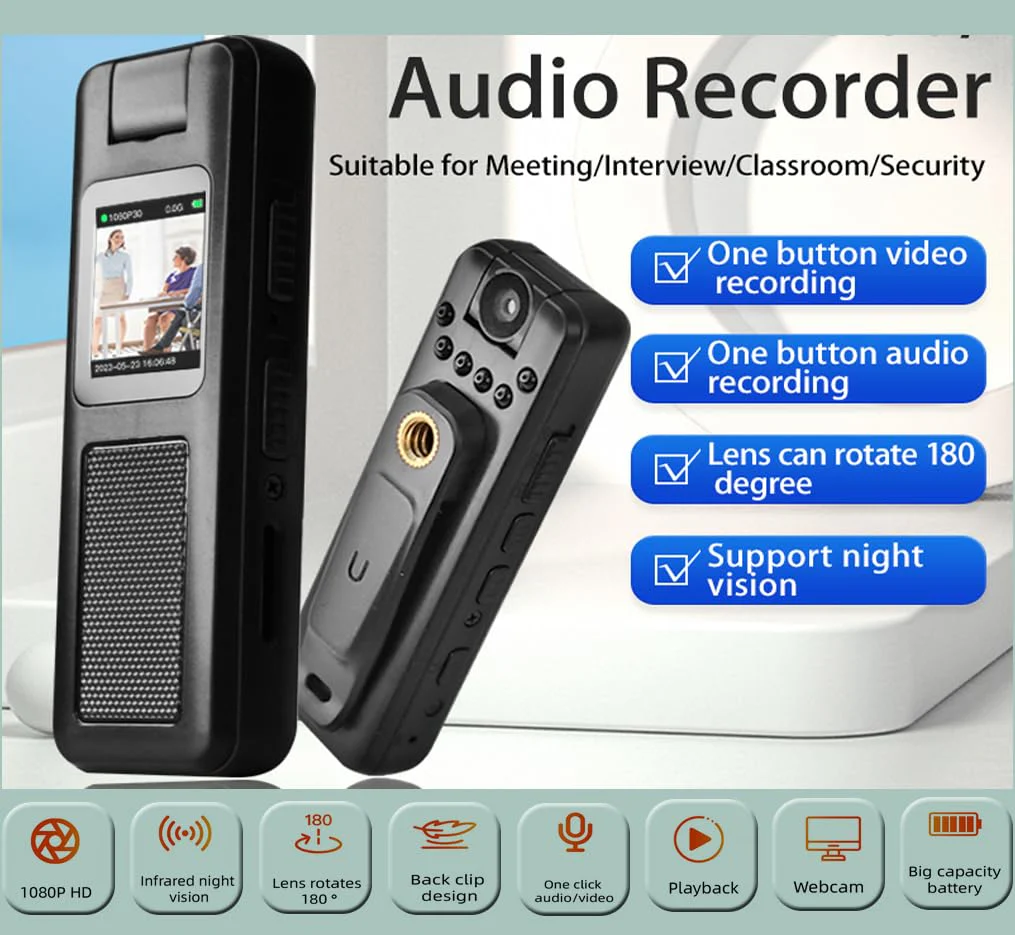 Body Camera with Audio and Video Recording,180° Rotating Lens Body Camera Audio and Video Recorder 32GB Mini Body Worn Camcorder, for Personal Civilians, Police Law Enforcement - Image 2