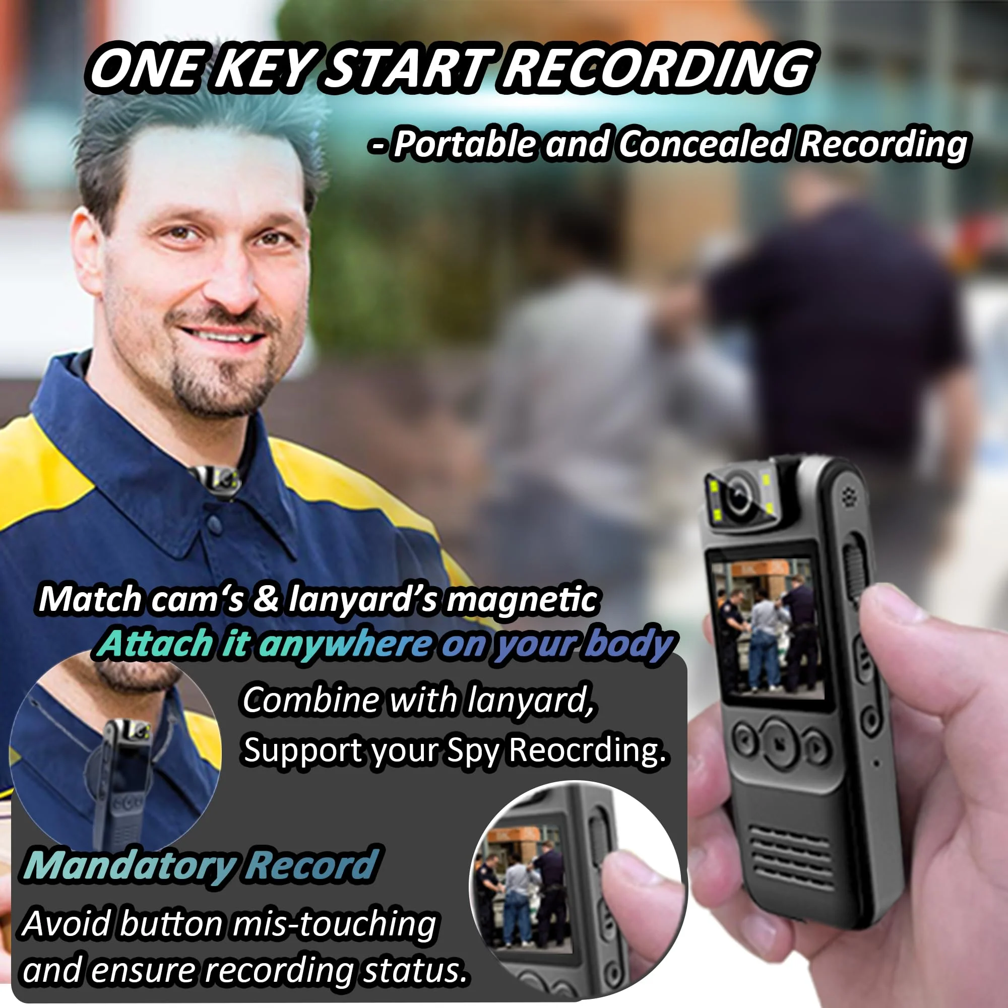Body Camera with Audio & Video Recording- 64GB 1080P HD Police Cop Cam for Outdoor Law Enforcement Guard Travel Hike Cameras- With 1.4 in-Screen Magnetic Lanyard Flashlight 6HR Battery Life Recorder - Image 5