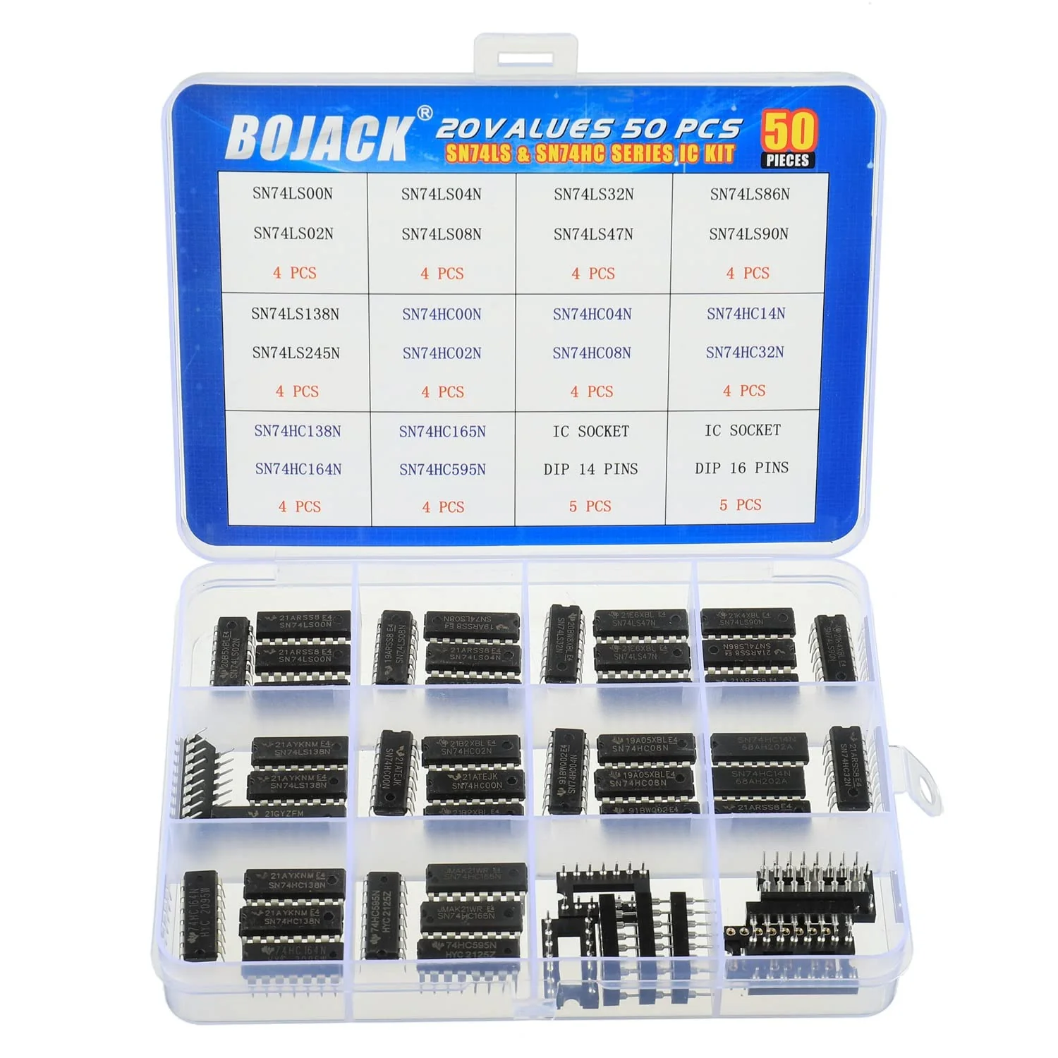 BOJACK 20 Values 50pcs SN74LS and SN74HC Series Low Power Logic IC Chip Assortment Kit for IC Chip Work