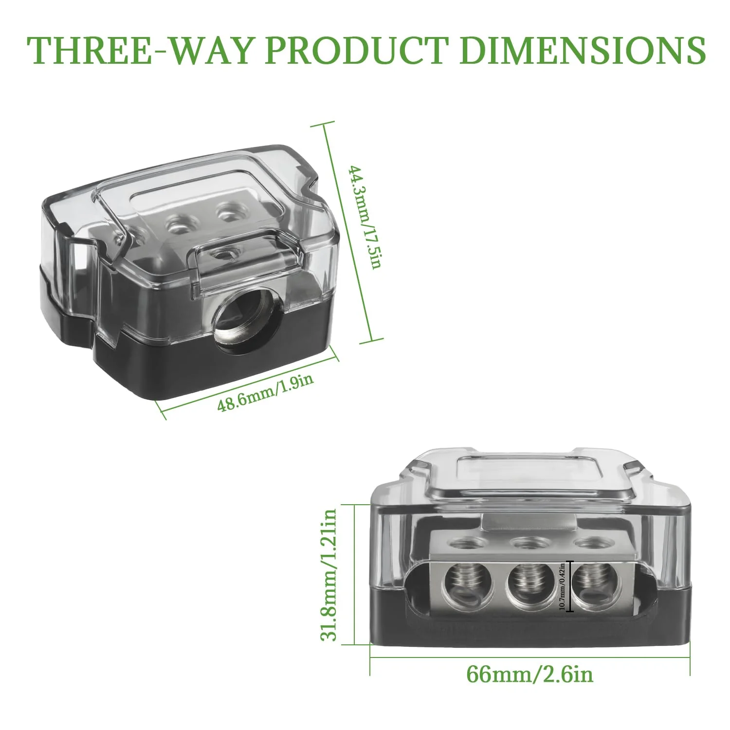 BOJACK 3 Way Power Distribution Connecting Block 1x0/2/4 Gauge Input 3x4/8 Gauge Output Power Distribution Block for Car Amplifier Audio Splitter 3 Way Power Distribution Block 1PCS - Image 2