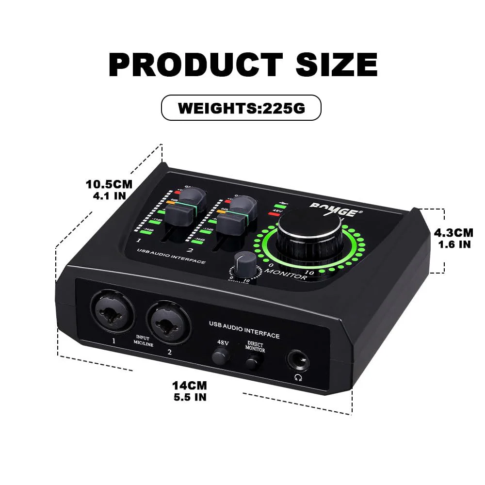 BOMGE mini 2 Channel USB Audio Interface for Recording, Streaming and Podcasting, with XLR/48V Phantom Power,Studio Quality Audio Interface for Guitarist, Vocalist, Podcaster or Producer - Image 7