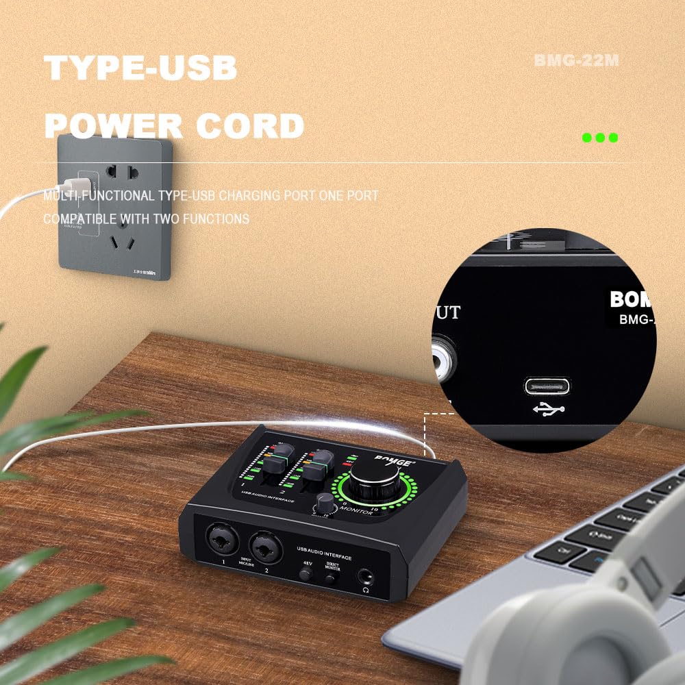 BOMGE mini 2 Channel USB Audio Interface for Recording, Streaming and Podcasting, with XLR/48V Phantom Power,Studio Quality Audio Interface for Guitarist, Vocalist, Podcaster or Producer - Image 8