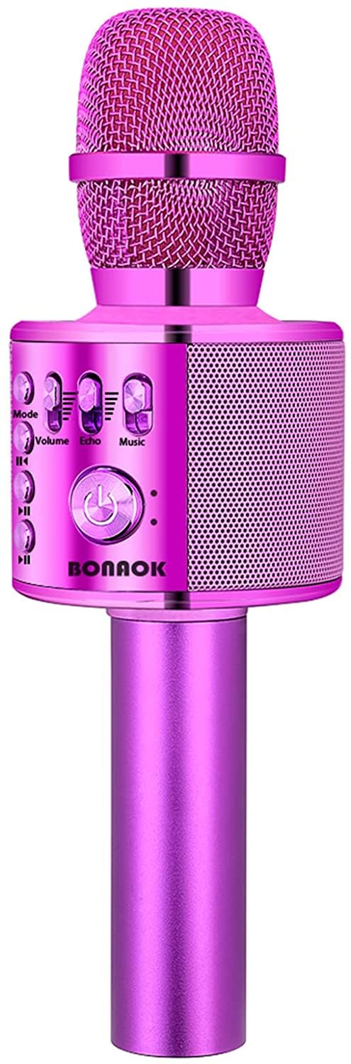 BONAOK Wireless Bluetooth Karaoke Microphone,3-in-1 Portable Handheld Karaoke Mic Speaker Machine Birthday Home Party for PC or All Smartphone (Q37 Purple)