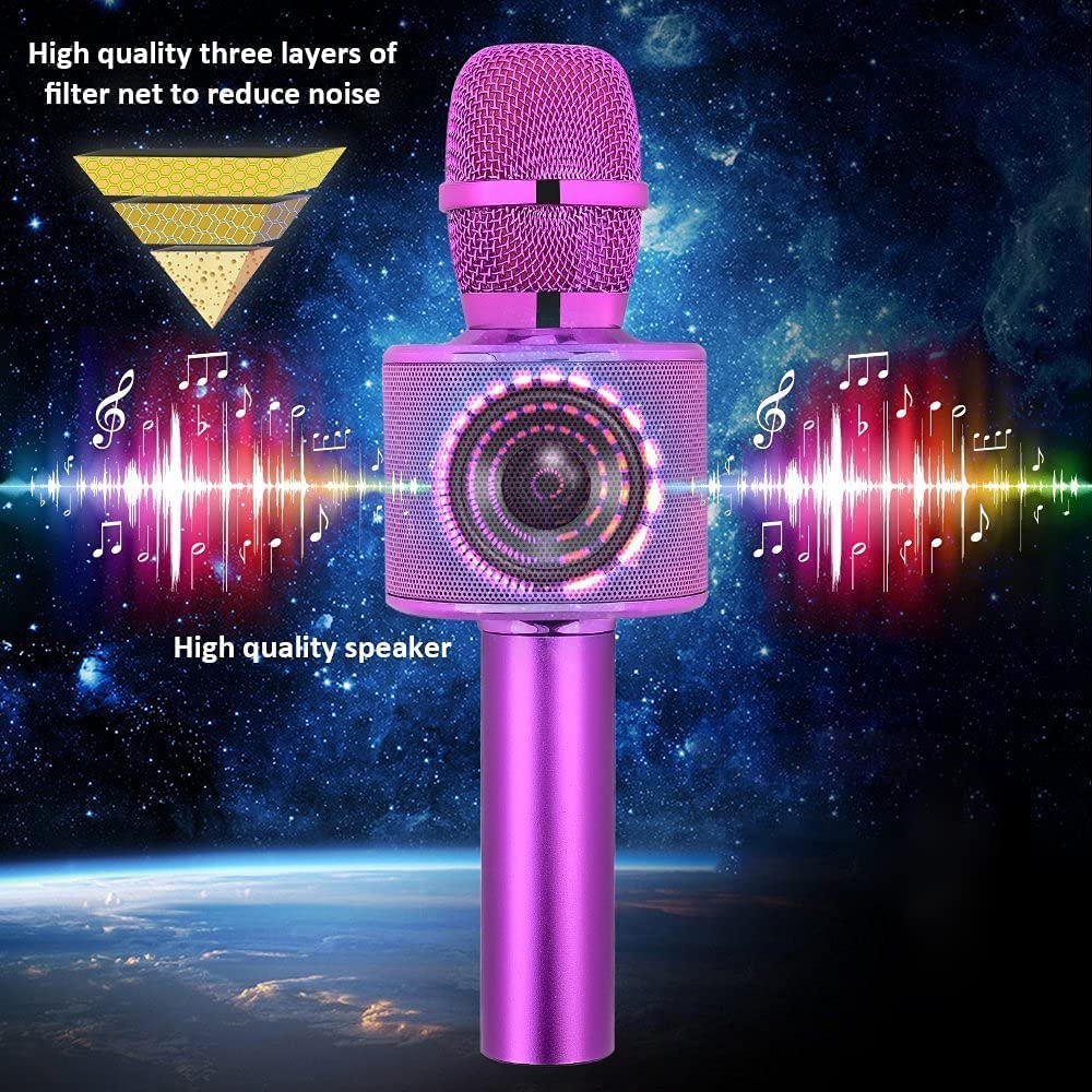 BONAOK Wireless Bluetooth Karaoke Microphone,3-in-1 Portable Handheld Karaoke Mic Speaker Machine Birthday Home Party for PC or All Smartphone (Q37 Purple) - Image 4