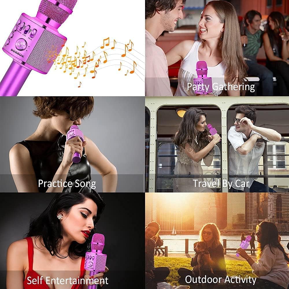 BONAOK Wireless Bluetooth Karaoke Microphone,3-in-1 Portable Handheld Karaoke Mic Speaker Machine Birthday Home Party for PC or All Smartphone (Q37 Purple) - Image 6