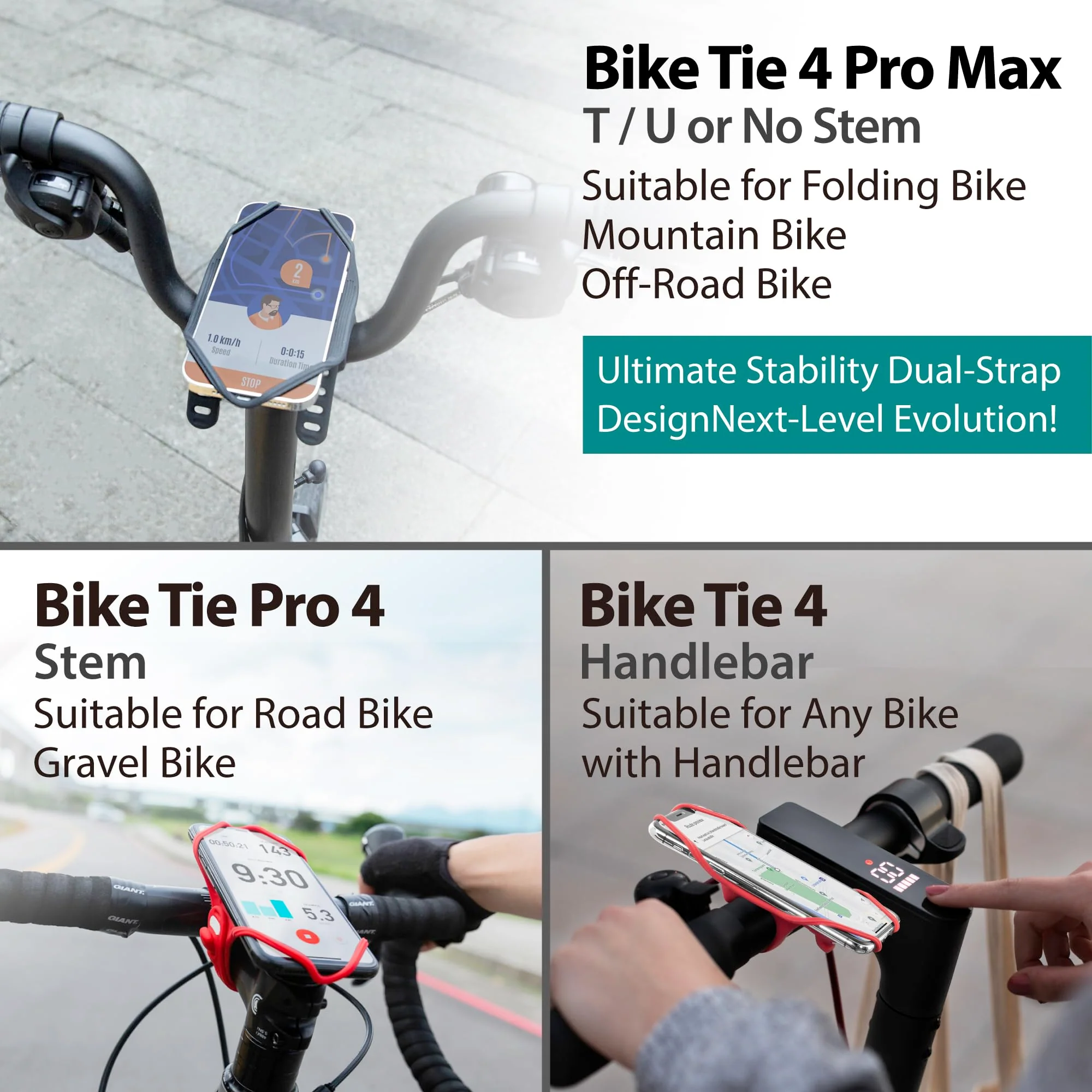 Bone Bike Tie 4 Pro Max, Universal Bike Phone Mount, Elastic Dual-Strap Design Bicycle Holder for T-Shape U-Shape Stem, E-Bike Stemless Bikes with Shock-Absorption Compatiable with Phones 4.7-7.2" - Image 5