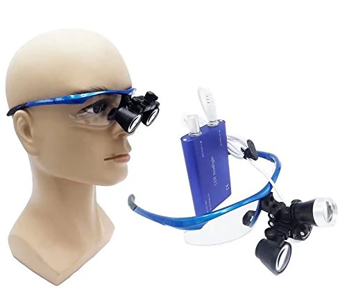 BoNew 2.5x420mm Portable Surgical Binoculars Magnifier Optical Glass + 3W LED Headlight Blue