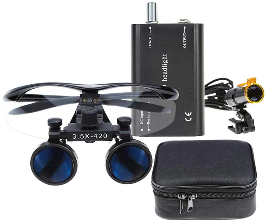 BONEW 3.5 x Surgical Binocular Magnifiers Optical Glass + 5 W LED Headlight Powerful Light with Clip-On Type + Fabric Bag DY-008 (Black) black