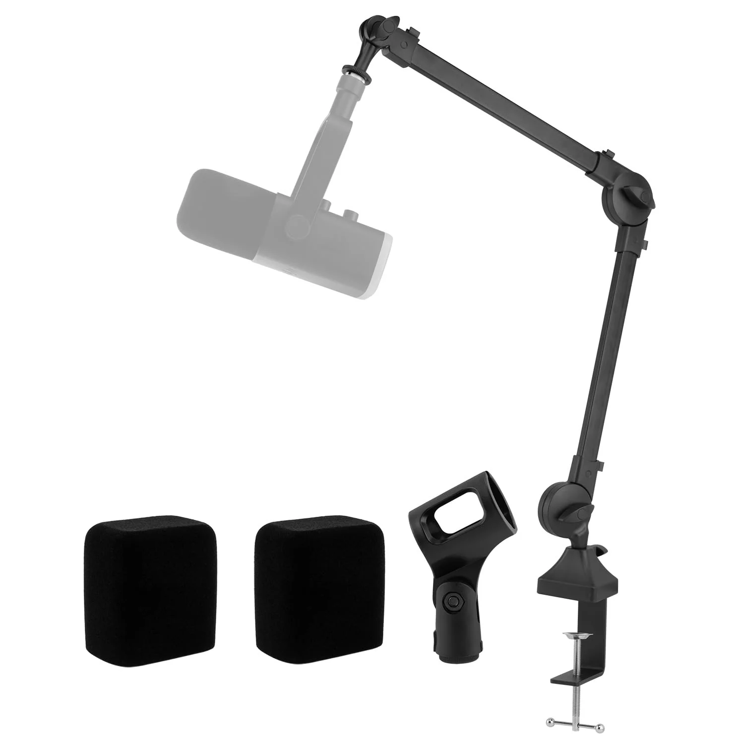 Boom Arm for FIFINE AM8 Microphone, Adjustable Stick Microphone Arm Stand with Desk Mount Clamp, Screw Adapter, Cable Management, 2pc Windscreen for Podcast Streaming Gaming Studio