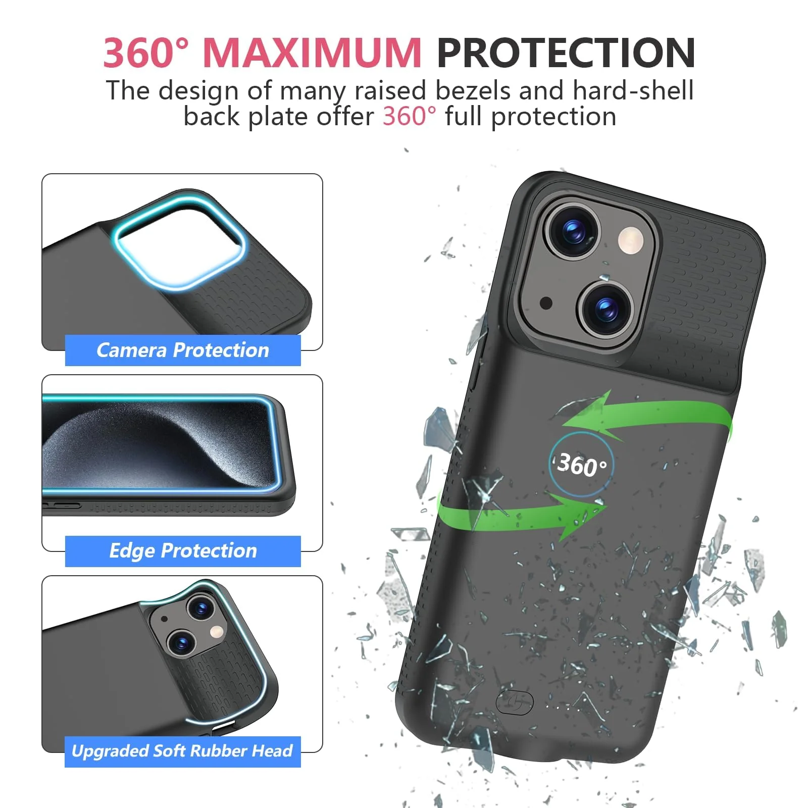 BOPPS Battery Case for iPhone 15/15 Pro,【New Upgrade】 15W Fast Powerful 7000mAh Charger Case Rechargeable Anti-Fall Premium TPU Anti-Slip for iPhone 15/15 Pro Charging Case 6.1inch,Black iPhone15/15 Pro Black - Image 6