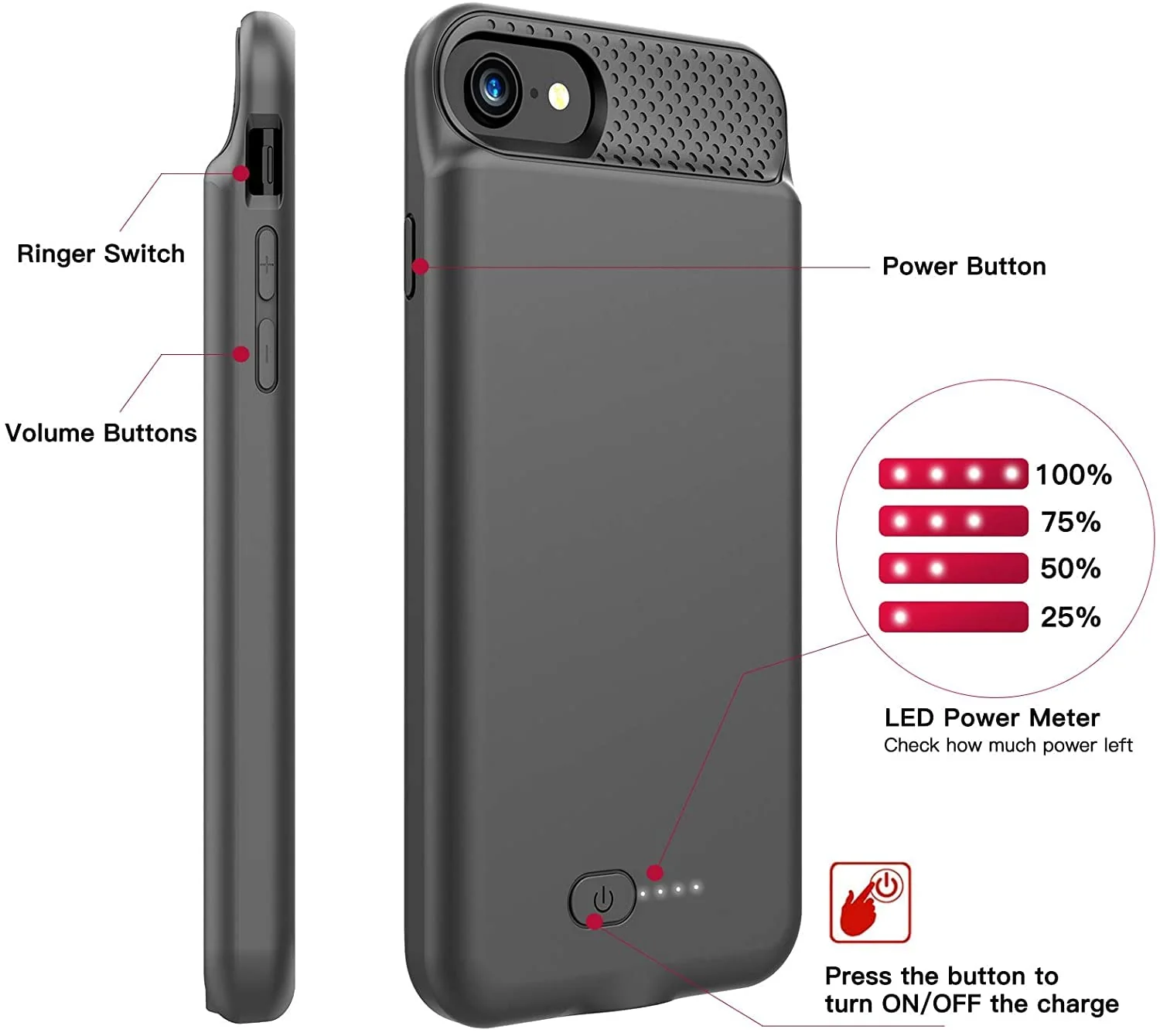 BOPPS Battery Case for iPhone 8/7/6s/6/SE(2022/2020), Ultra Slim Powerful 6000mAh iPhone Charging Case 360°Protection Rechargeable Extended Battery Charger Case for iPhone 8/7/6s/6/SE(3rd and 2nd gen) Black - Image 5
