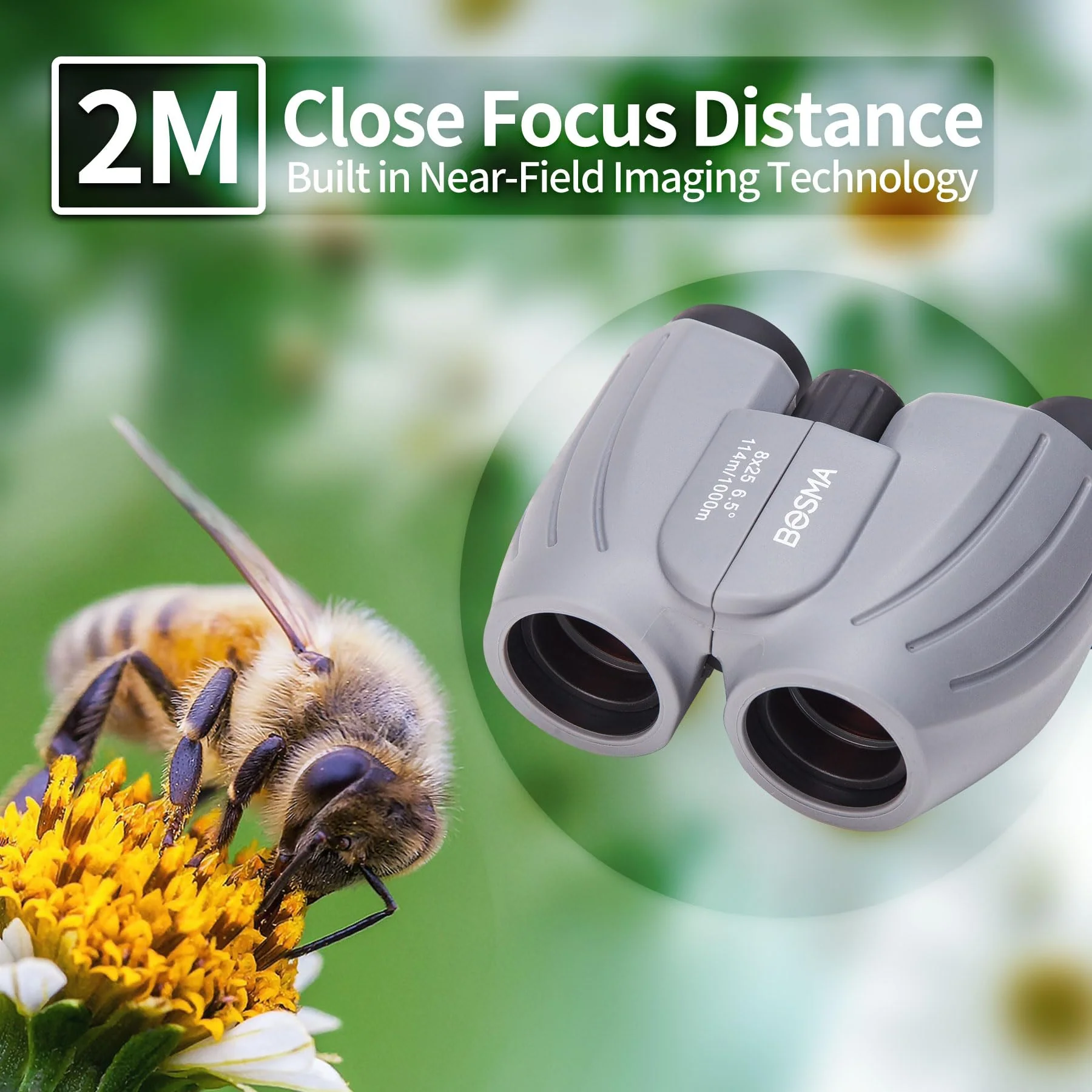 BOSMA 8x25 High-Definition Compact Binoculars, BAK4 Prism, Wide Eyepiece, Waterproof, for Birdwatching and Outdoor Adventures, 2m Close Focus, Perfect for Adults and Kids - Image 5