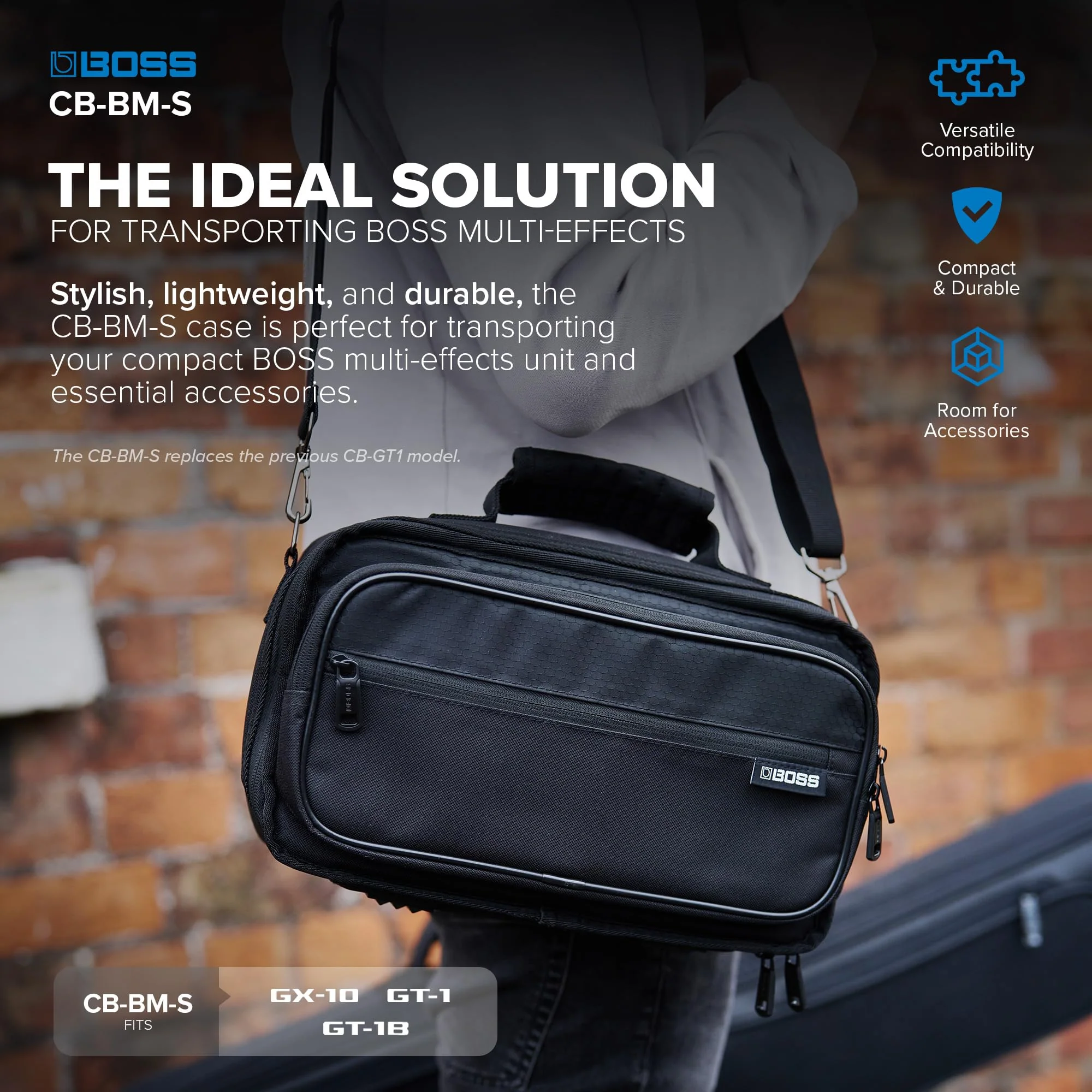 BOSS CB-BM-S | Compact Multi-Effects Case | Compatible GX-10, GT-1 & GT-1B | Lightweight & Durable | Thick Internal Padding | Adjustable Shoulder Strap | Versatile Accessory Pockets - Image 2