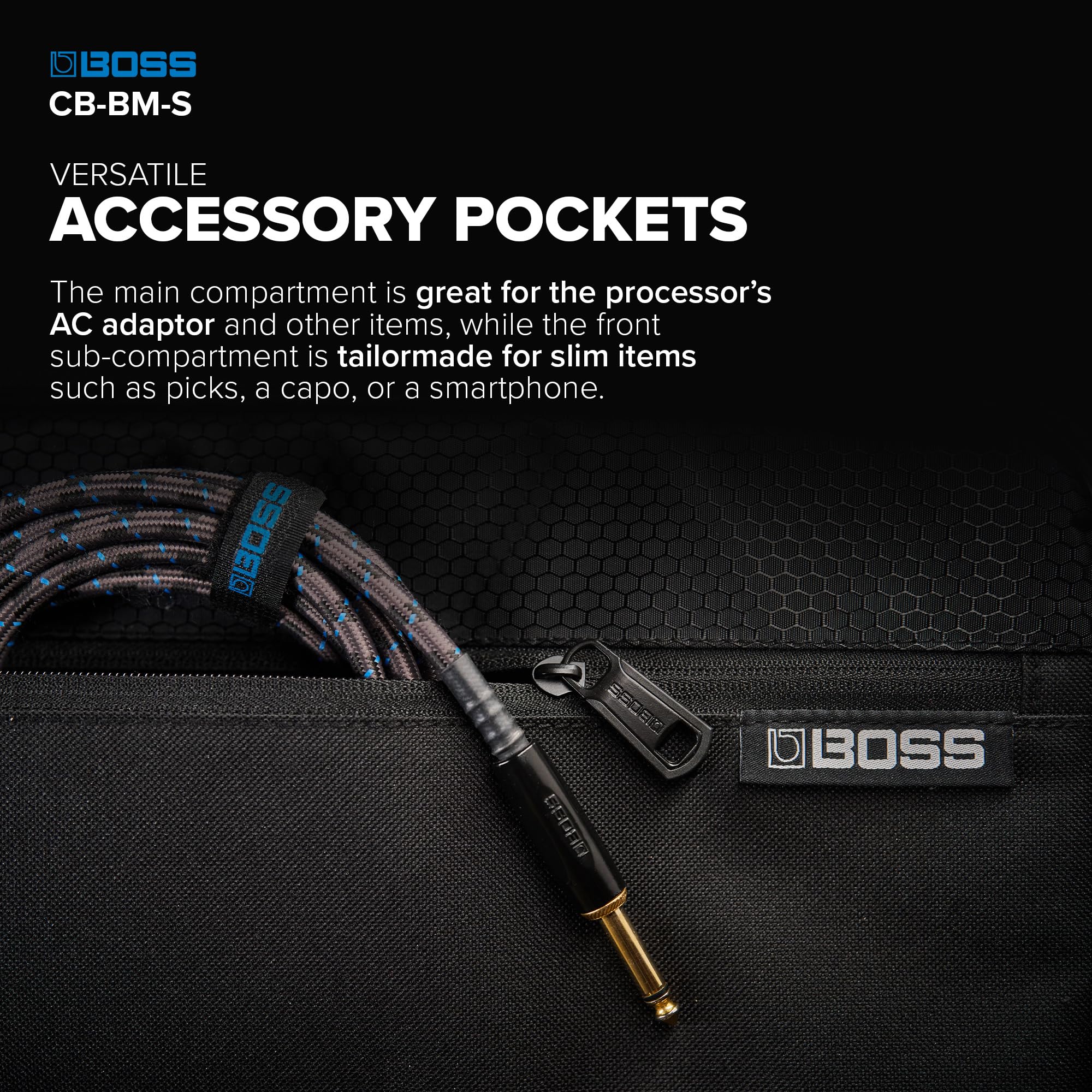 BOSS CB-BM-S | Compact Multi-Effects Case | Compatible GX-10, GT-1 & GT-1B | Lightweight & Durable | Thick Internal Padding | Adjustable Shoulder Strap | Versatile Accessory Pockets - Image 6
