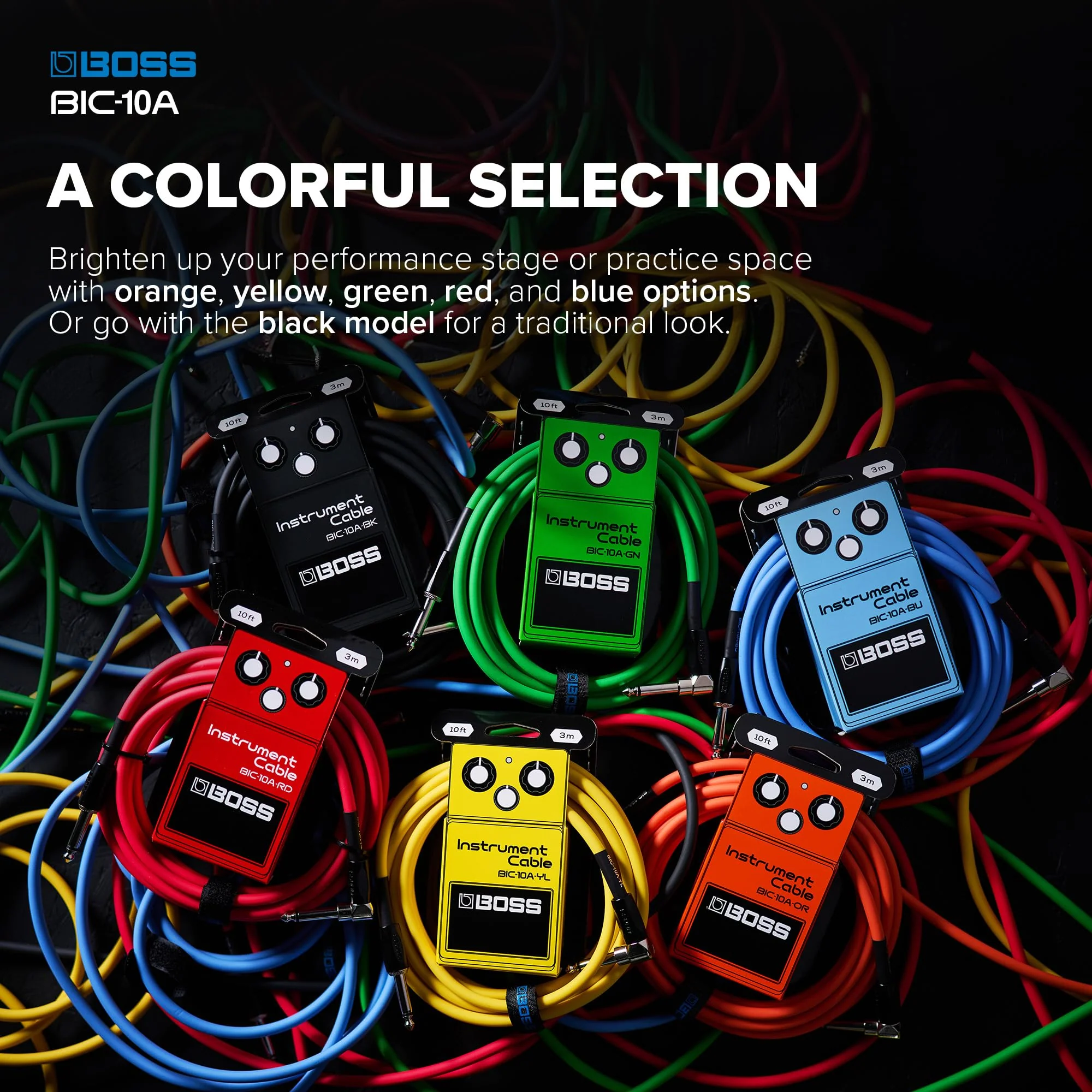 BOSS Colorful Quality Lightweight Instrument Cable (BIC-10A-GN) GREEN - Image 3