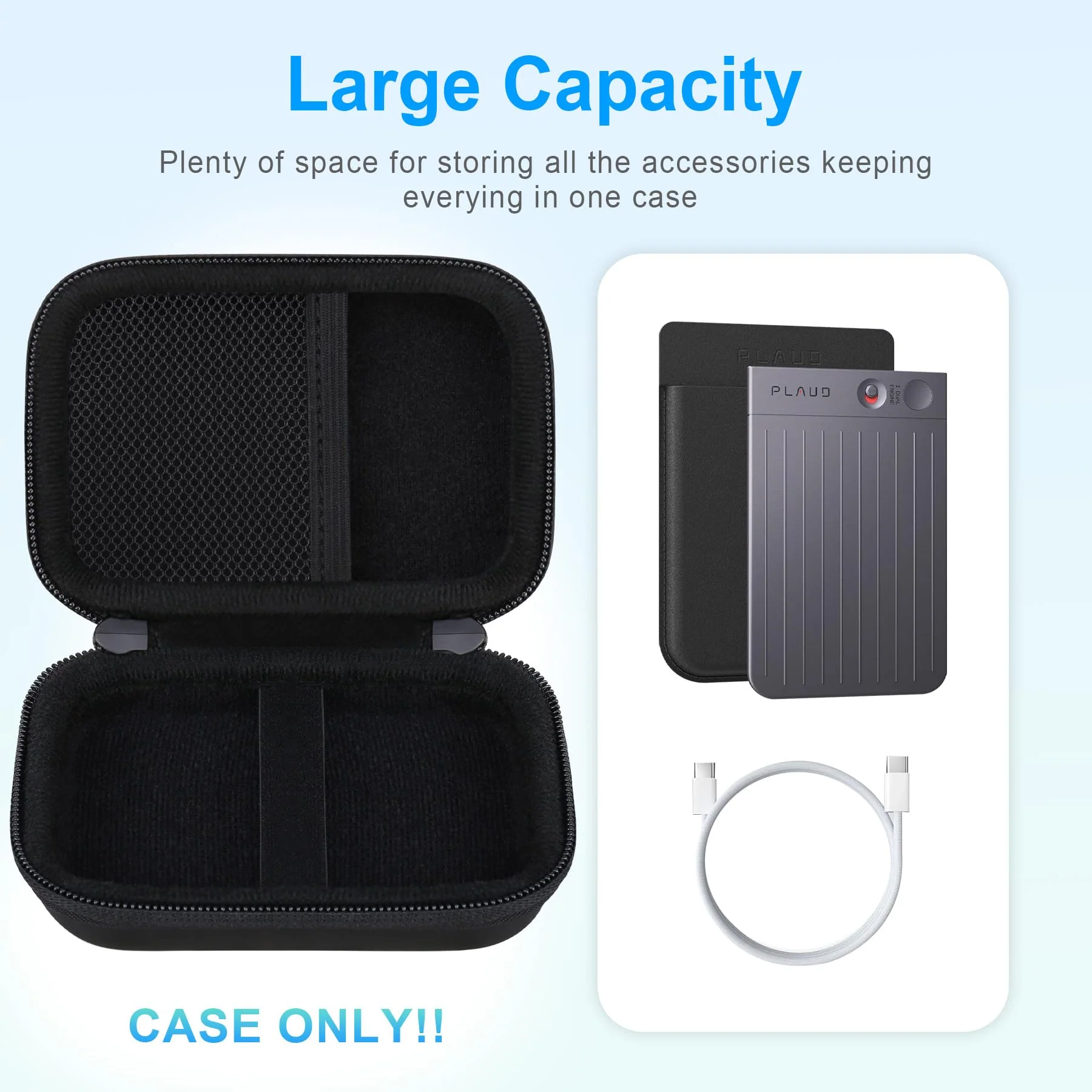 BOVKE Carrying Case for PLAUD Note AI Voice Recorder and Magnetic Protective Case, PLAUD Note Digital Audio Recorder Storage Bag Holder with Extra Space for Charging Cables, Magnetic Ring, Black - Image 2