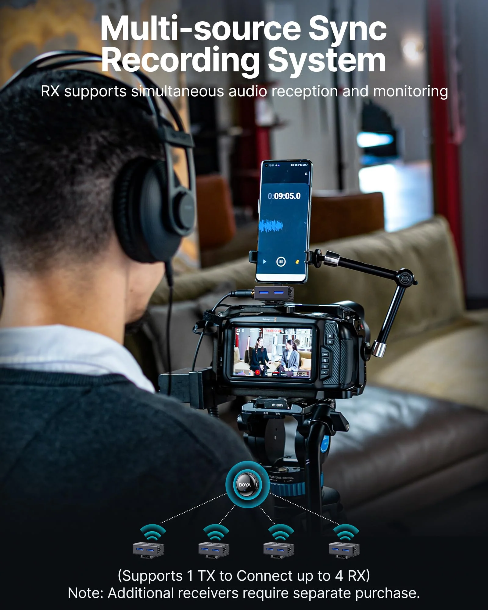 BOYA BOYALINK 3 Wireless Lavalier Microphone for iPhone/Android/Camera/PC/Tablets,AI Noise Cancellation, 48kHz/24Bit Studio Sound,APP Control, 984ft 6h Battery for Vlogging Interview(No Charging Case) (No Charging Case)Type-C+Lightning+3.5mm - Image 9