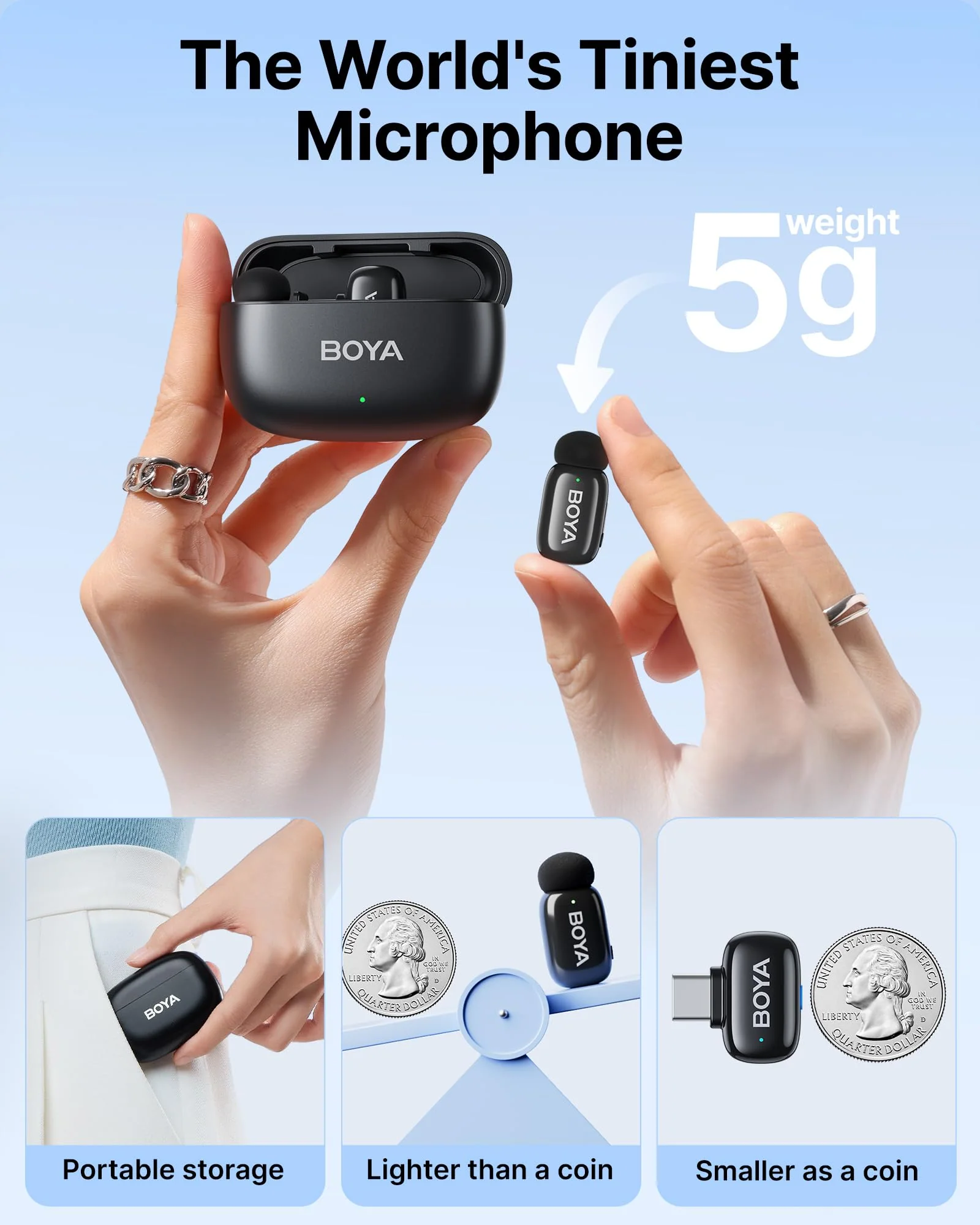 BOYA mini Microphone Wireless for iPhone, 5g Ultralight, Wireless Lavalier Microphone, AI Voice Changer, AI Noise Reduction, Lapel Mic, 30h Use, Clip on Mic with Lightning for Video Recording - Image 2