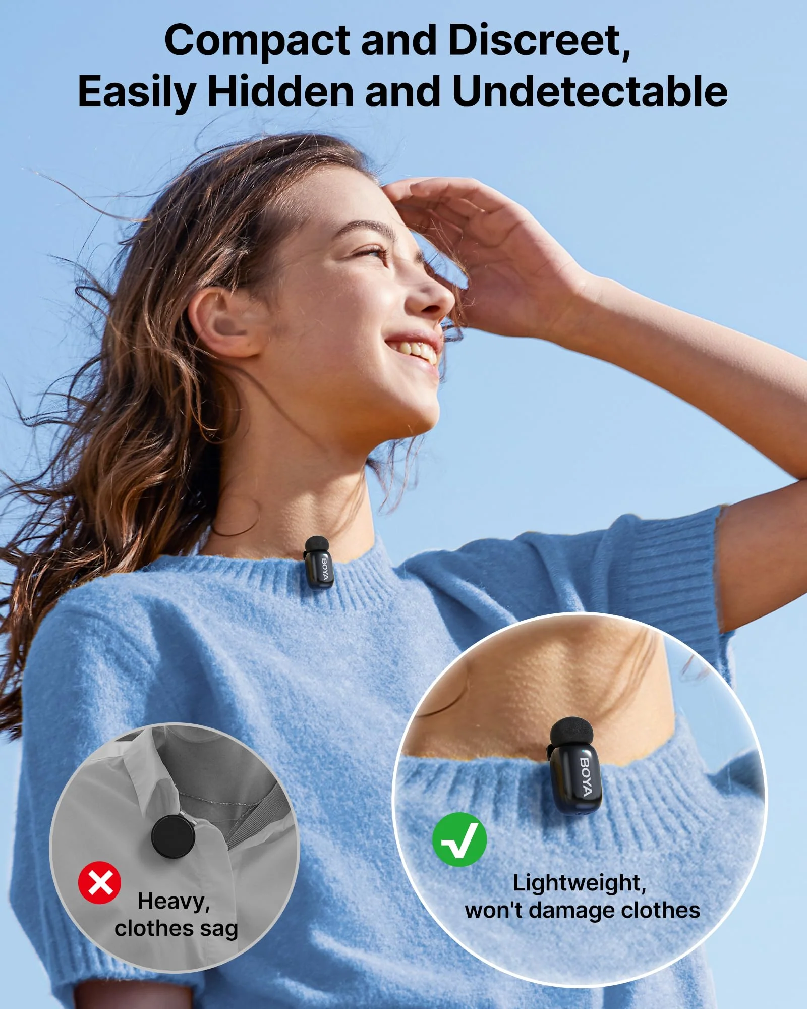 BOYA mini Microphone Wireless for iPhone, 5g Ultralight, Wireless Lavalier Microphone, AI Voice Changer, AI Noise Reduction, Lapel Mic, 30h Use, Clip on Mic with Lightning for Video Recording - Image 3