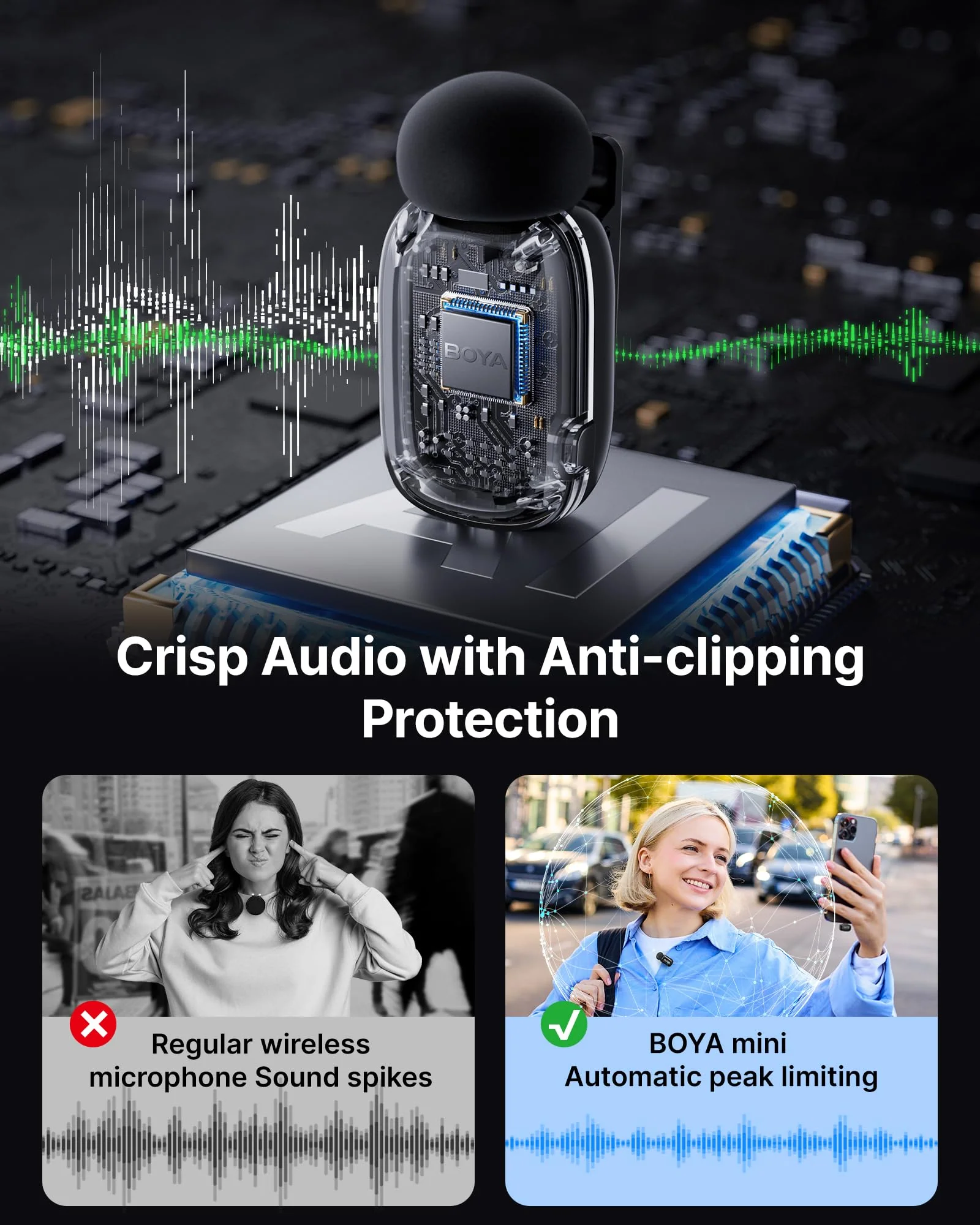BOYA mini Microphone Wireless for iPhone, 5g Ultralight, Wireless Lavalier Microphone, AI Voice Changer, AI Noise Reduction, Lapel Mic, 30h Use, Clip on Mic with Lightning for Video Recording - Image 6