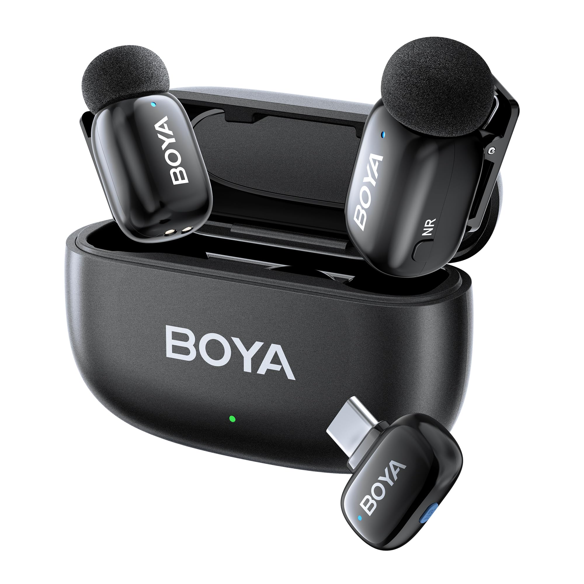 BOYA Mini USB-C Wireless Lavalier Microphone for Andriod iPhone 16/15, Ultra Mini Lapel Mics with AI Voice Switching, Noise Reduction and Charging Case, Metal Clip for TikTok Content Creators USB-C(2TX+RXU+CC)