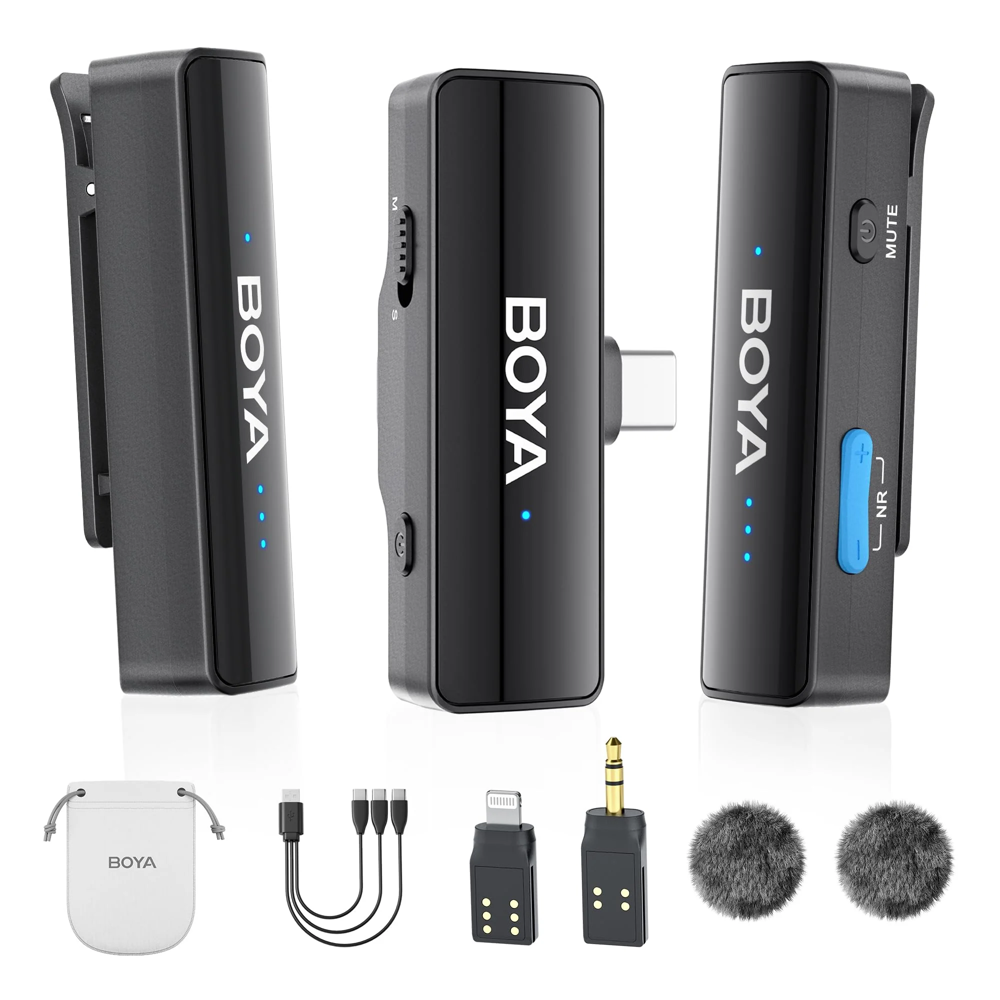 BOYALINK 2 Upgrade Wireless Lavalier Microphone for iPhone15/16 Camera Android Phone,300M Los Range, 9H Battery Life,Switchable Mono/Stereo 3-in-1 Clip on Lapel Mics for YouTube Facebook(TX+TX+RX) BOYALINK A2