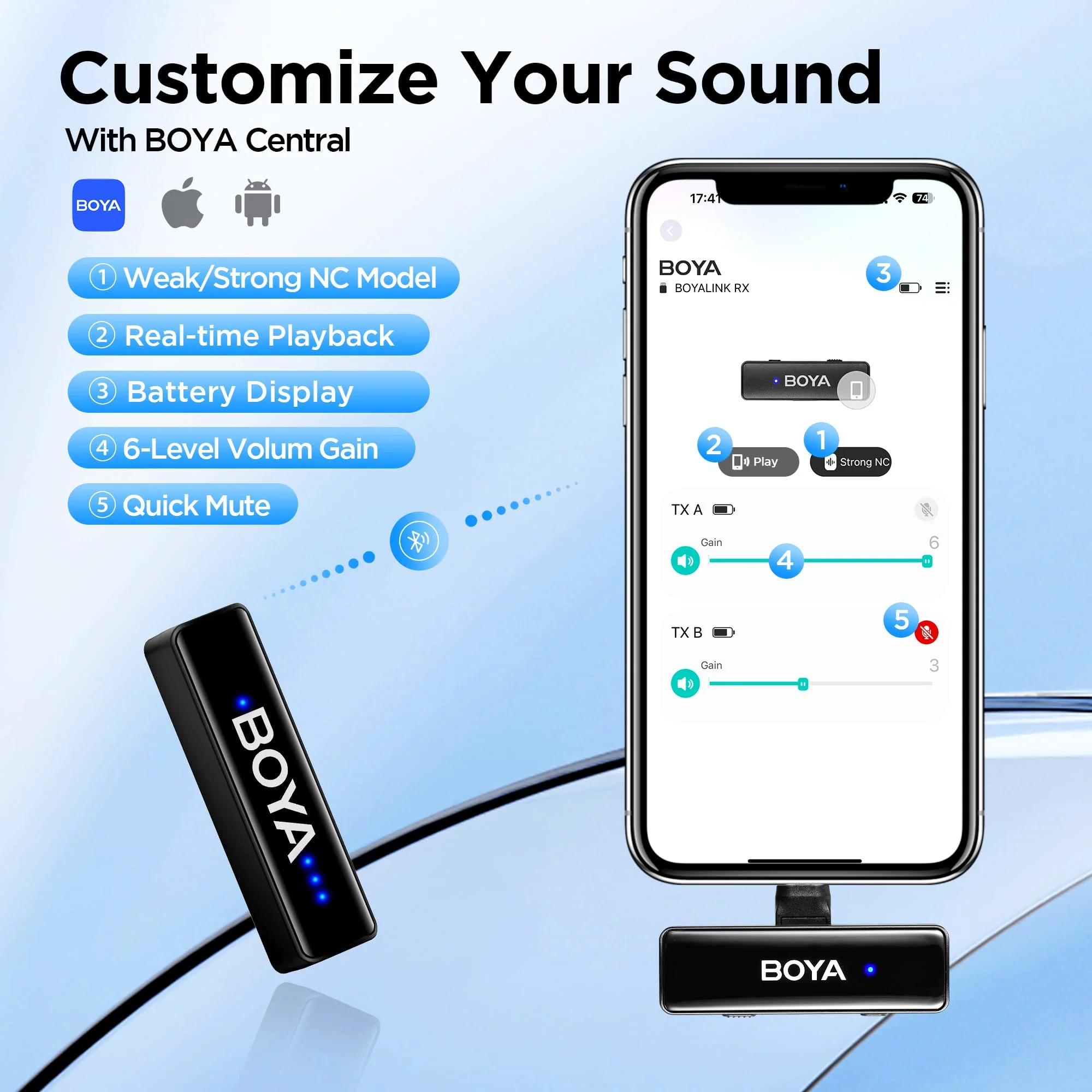 BOYALINK 2 Upgrade Wireless Lavalier Microphone for iPhone15/16 Camera Android Phone,300M Los Range, 9H Battery Life,Switchable Mono/Stereo 3-in-1 Clip on Lapel Mics for YouTube Facebook(TX+TX+RX) BOYALINK A2 - Image 2