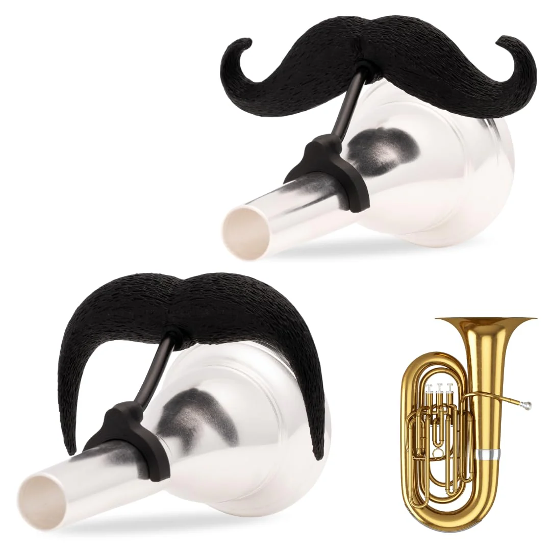 Brasstache 2.0 Combo Pack - [2-Pack] The Original Clip-on Mustache for Brass Instrument Mouthpieces, XL and Handlebar Combo Version (Tuba) Tuba