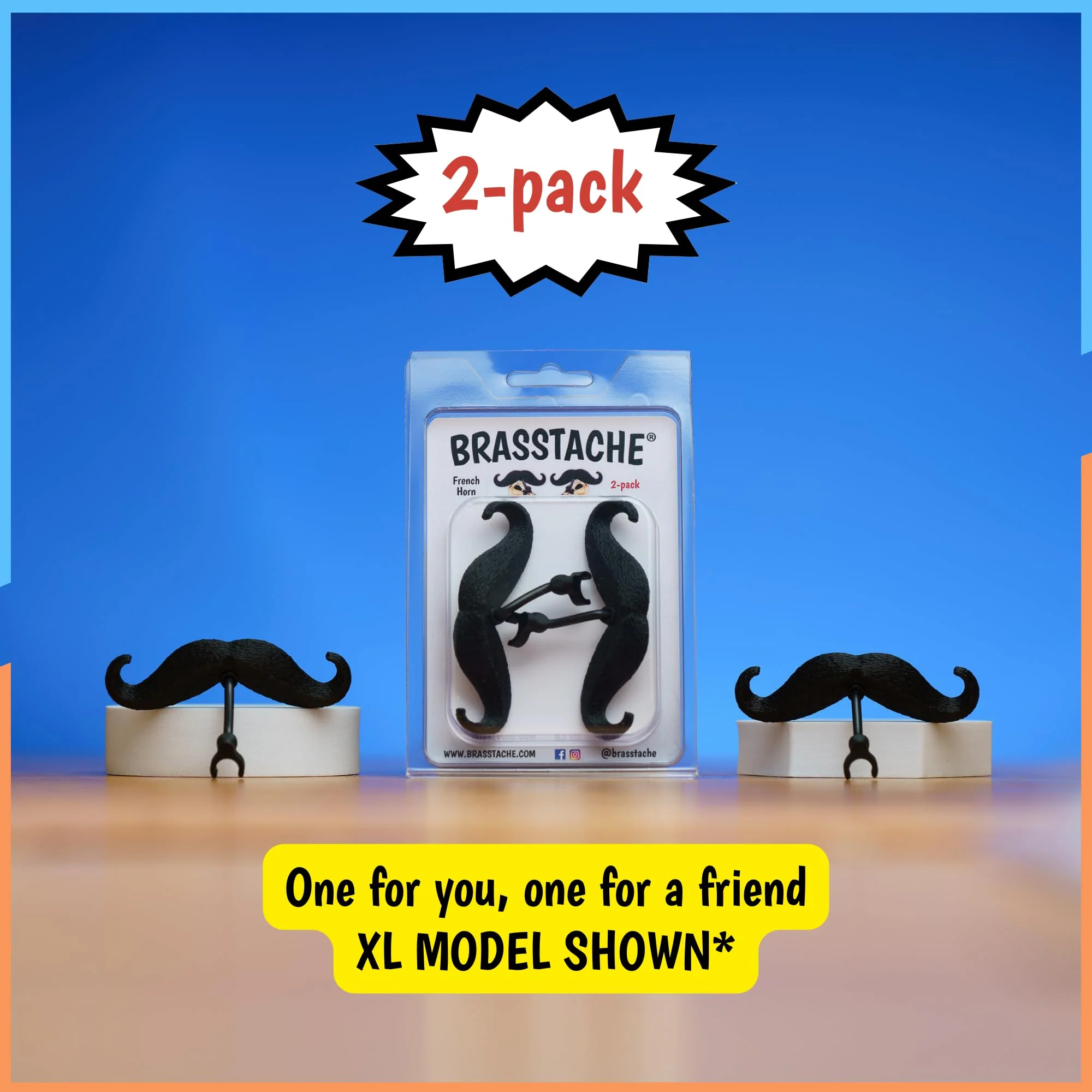 Brasstache 2.0 for Kids - (2-pack) Clip-on Mustache for Brass Players, Original Mustache Size (Trumpet) Trumpet - Image 4