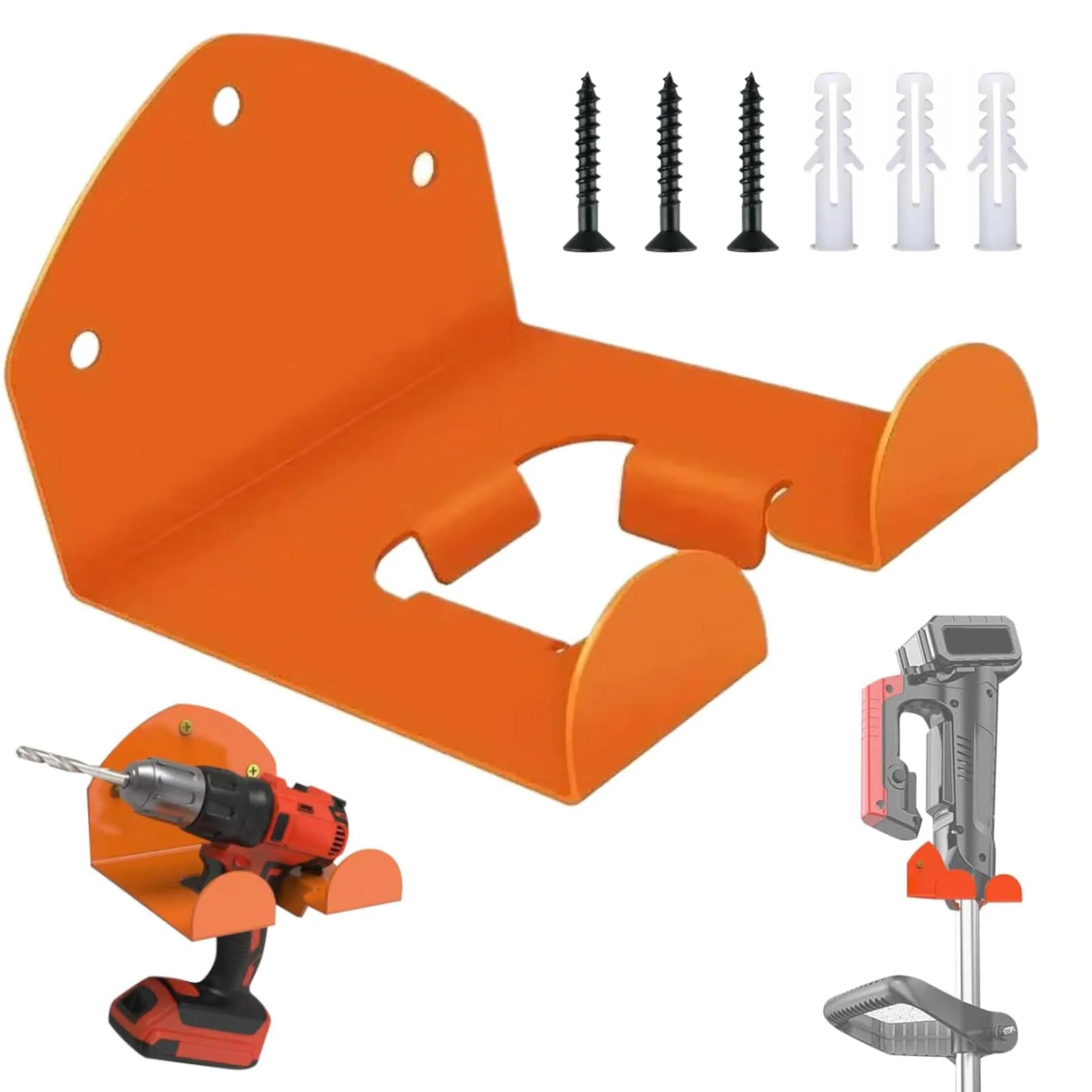 Brush Cutter Holder, Wall Mount for Grass Trimmer, Garden Power Tool Hanger, with Matching Screws, for Garage Trimmer, Garden Tools - Orange
