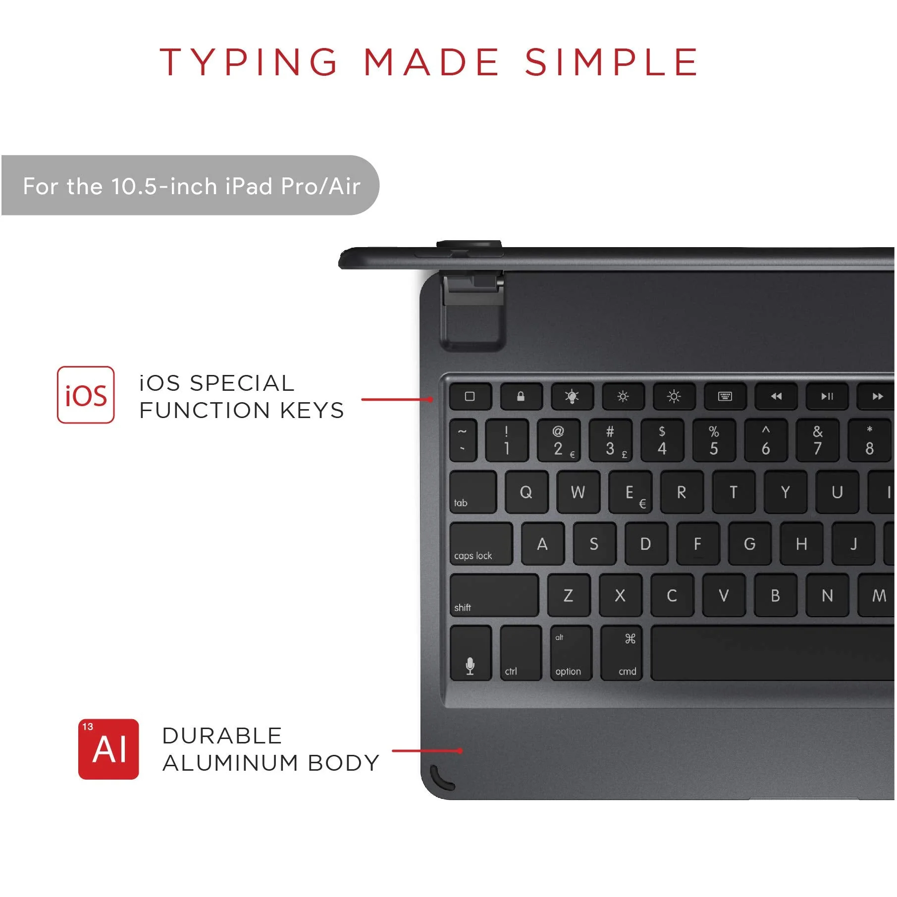 Brydge 10.5 Keyboard for iPad Air (2019) | Aluminum Bluetooth 4.2 Keyboard with Backlit Keys (Space Gray) Space Gray - Image 2