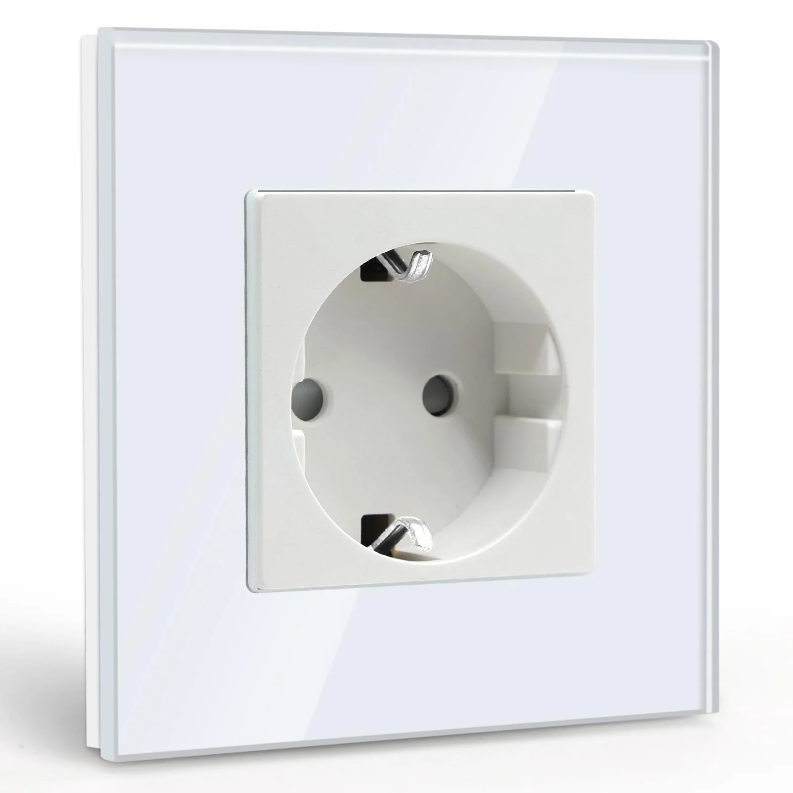BSEED Schuko Socket, 1-Way Crystal Glass Panel Socket, Flush-Mounted Glass Socket, 16 A Socket, 86 mm, White, Extension Sockets, Wall Socket 1-gang