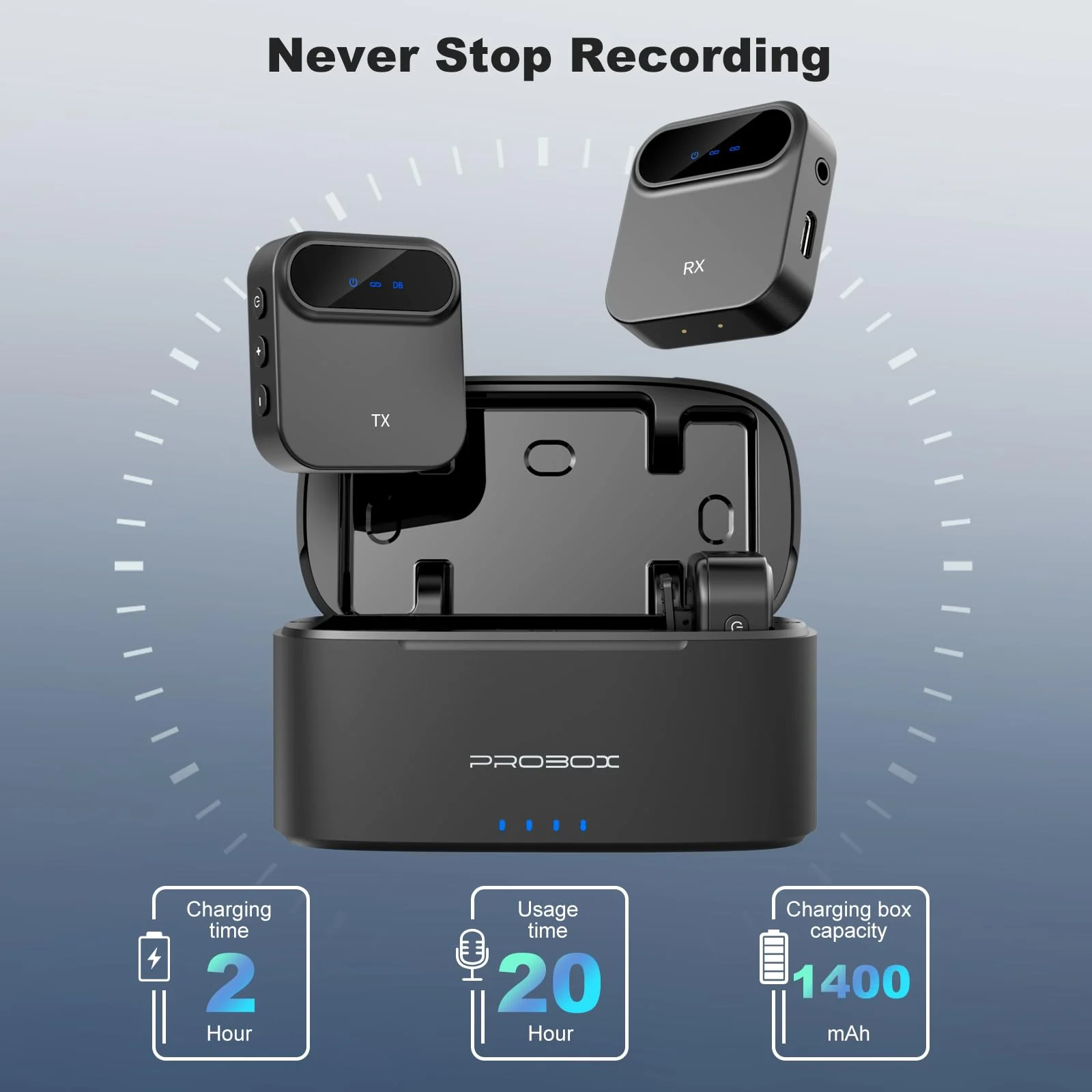BT08 Wireless Lavalier Microphone with Noise Cancellation, 650ft Transmission Range, 20H Battery Life, Compact All-in-One Lapel Microphone System for DSLR Camera/iPhone/Android/PC/Streaming - Image 2