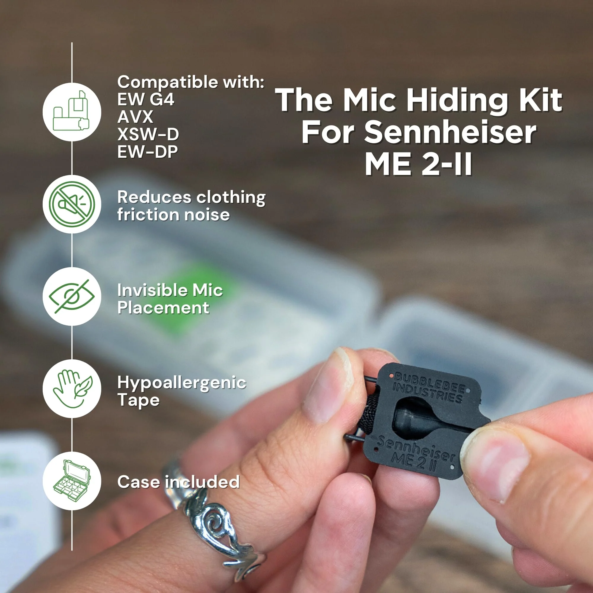 Bubblebee Mic Hiding Kit - Compatible with Sennheiser ME 2 Lavalier Microphone, Noise & Wind Reduction Dead Cat Wind Muff Cover & Case for Content Creators, Videographers, Audio Engineers & Filmmakers - Image 2