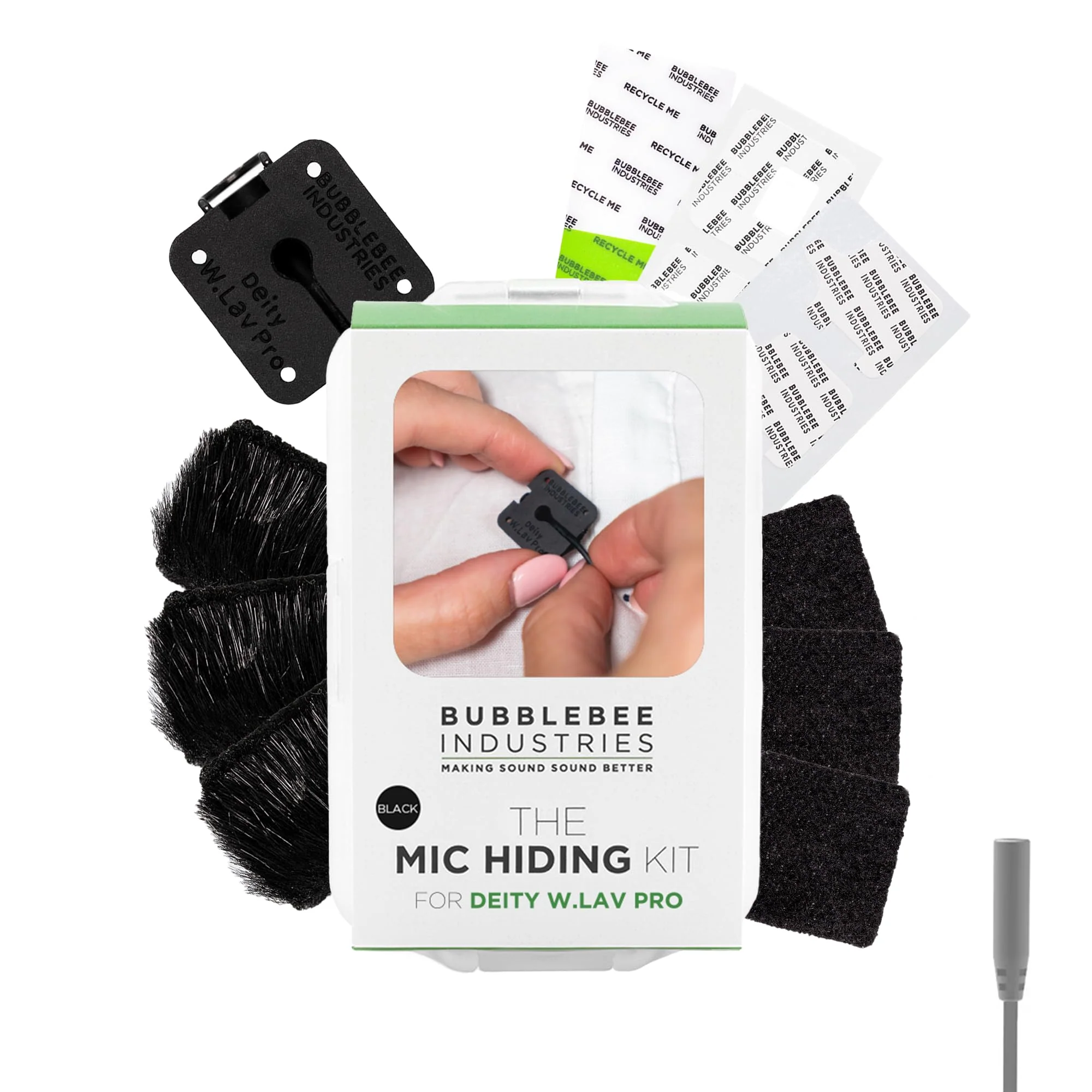 Bubblebee Mic Hiding Kit for Deity W.Lav Pro - Lapel Microphone Hiding Kit, Noise & Wind Reduction & Case for Content Creators, Videographers, Audio Engineers & Filmmakers - Black