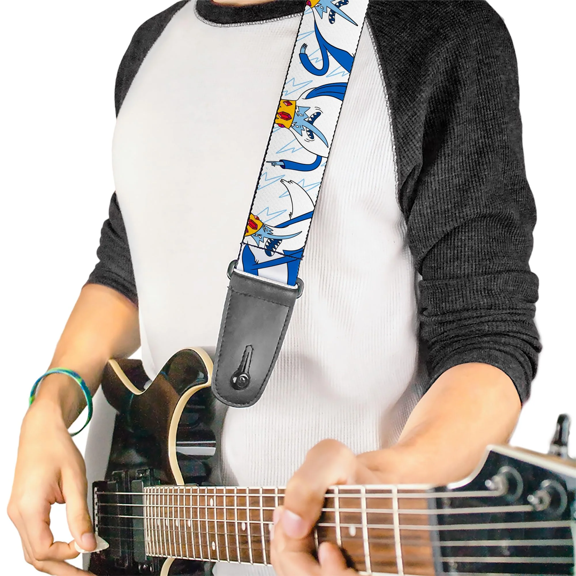 Buckle-Down Cartoon Network Guitar Strap, Adventure Time Ice King Poses and Bolts White Blue, 2 Inches Wide - Image 2