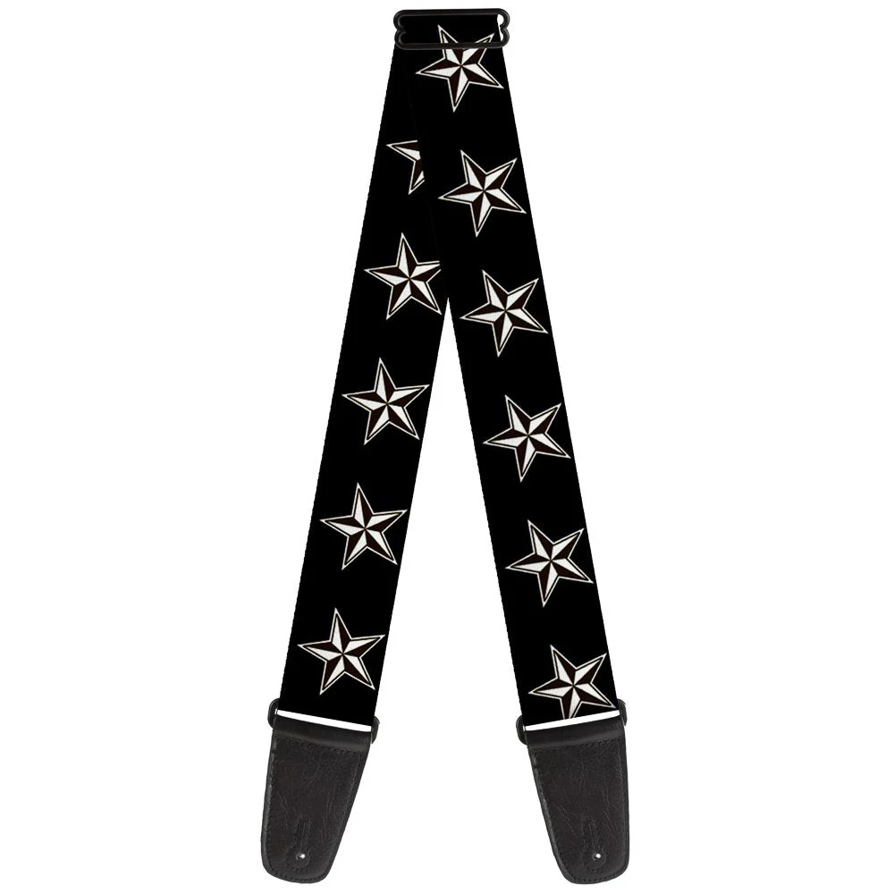 Buckle-Down Guitar Strap Nautical Star Black White 2 Inches Wide