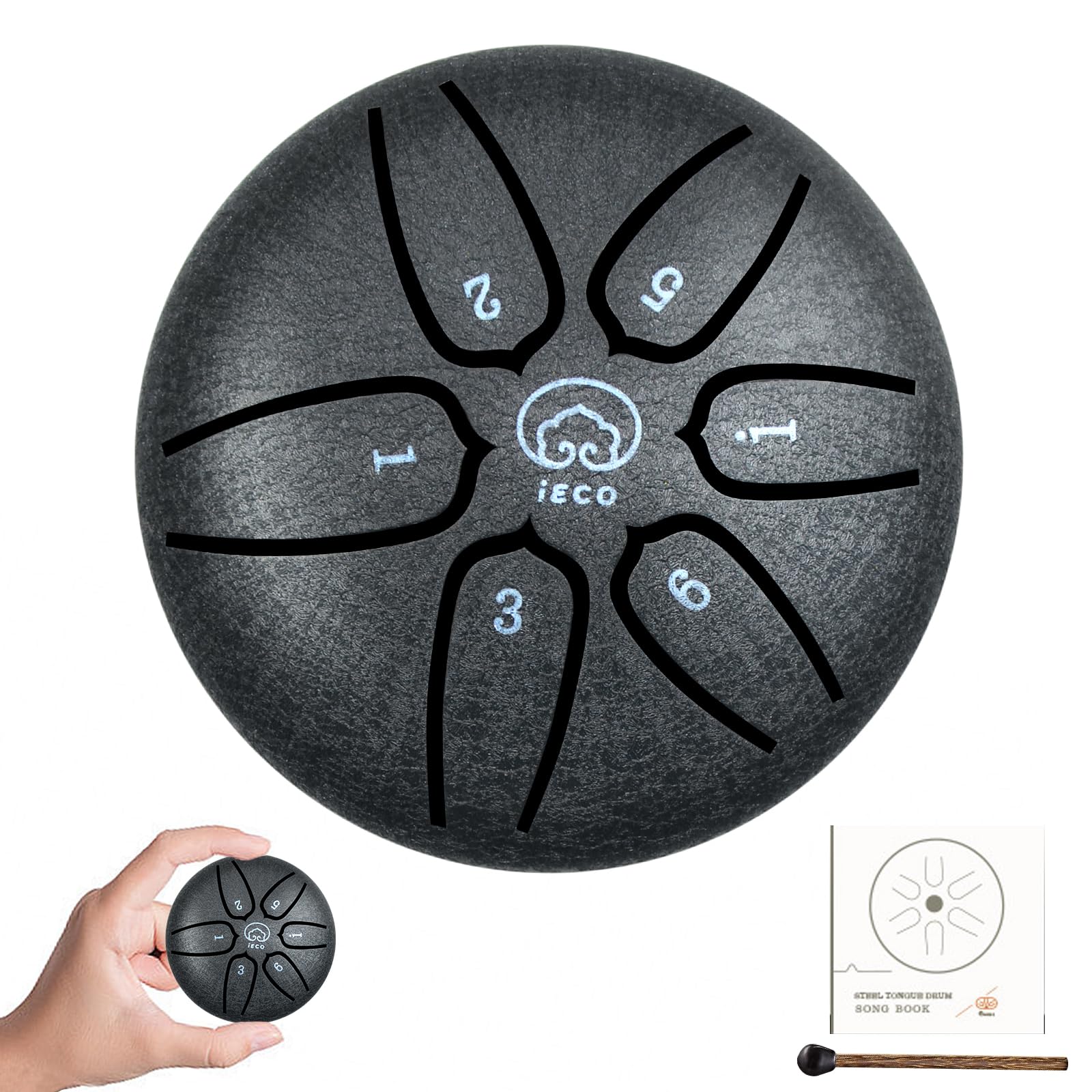 Buddha Stones Mini Steel Tongue Drum 3 Inch 6 Notes Steel Drum Instrument, Ethereal Drum for Kids Adults, Handpan Drum for Meditation Sound Healing Black