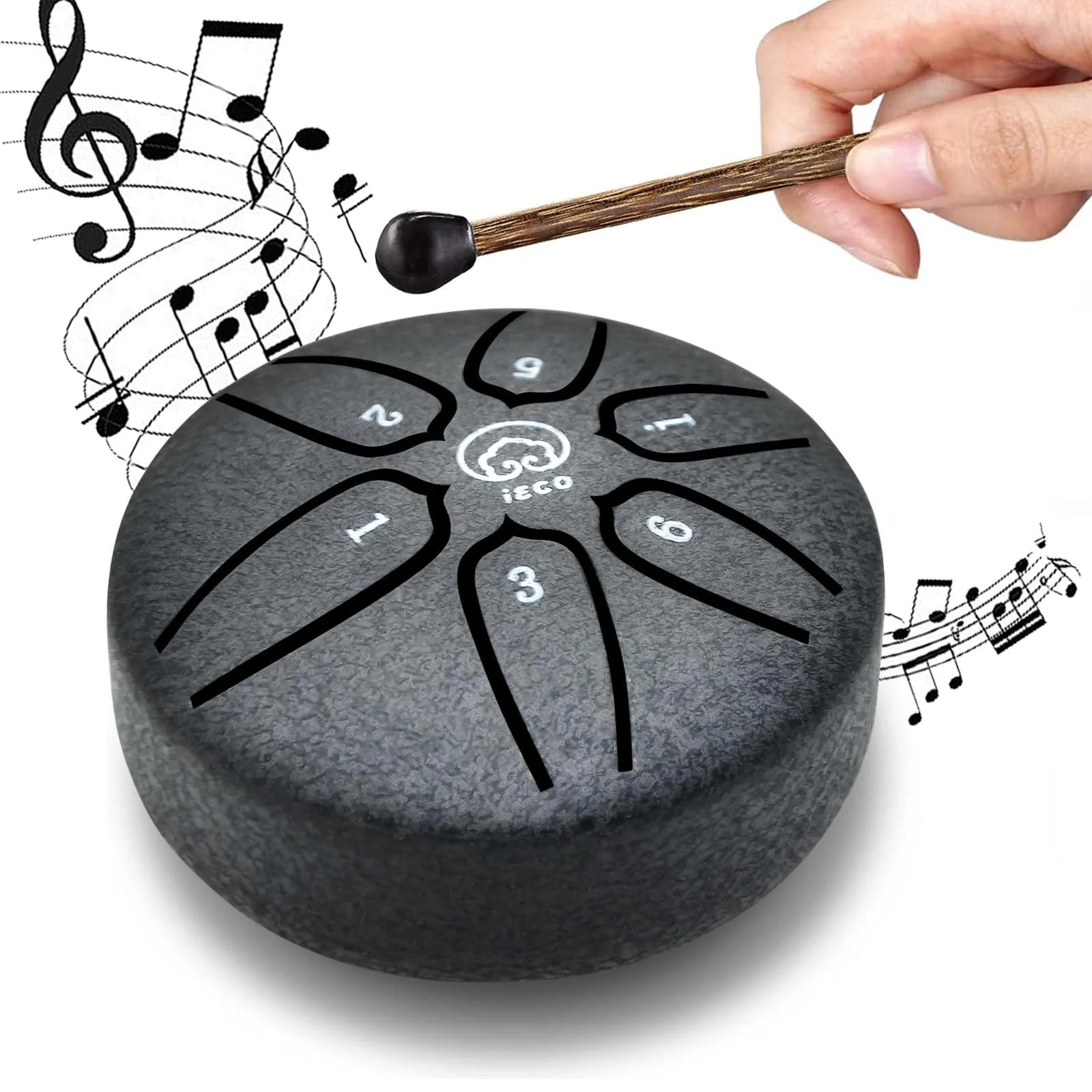Buddha Stones Mini Steel Tongue Drum 3 Inch 6 Notes Steel Drum Instrument, Ethereal Drum for Kids Adults, Handpan Drum for Meditation Sound Healing Black - Image 2