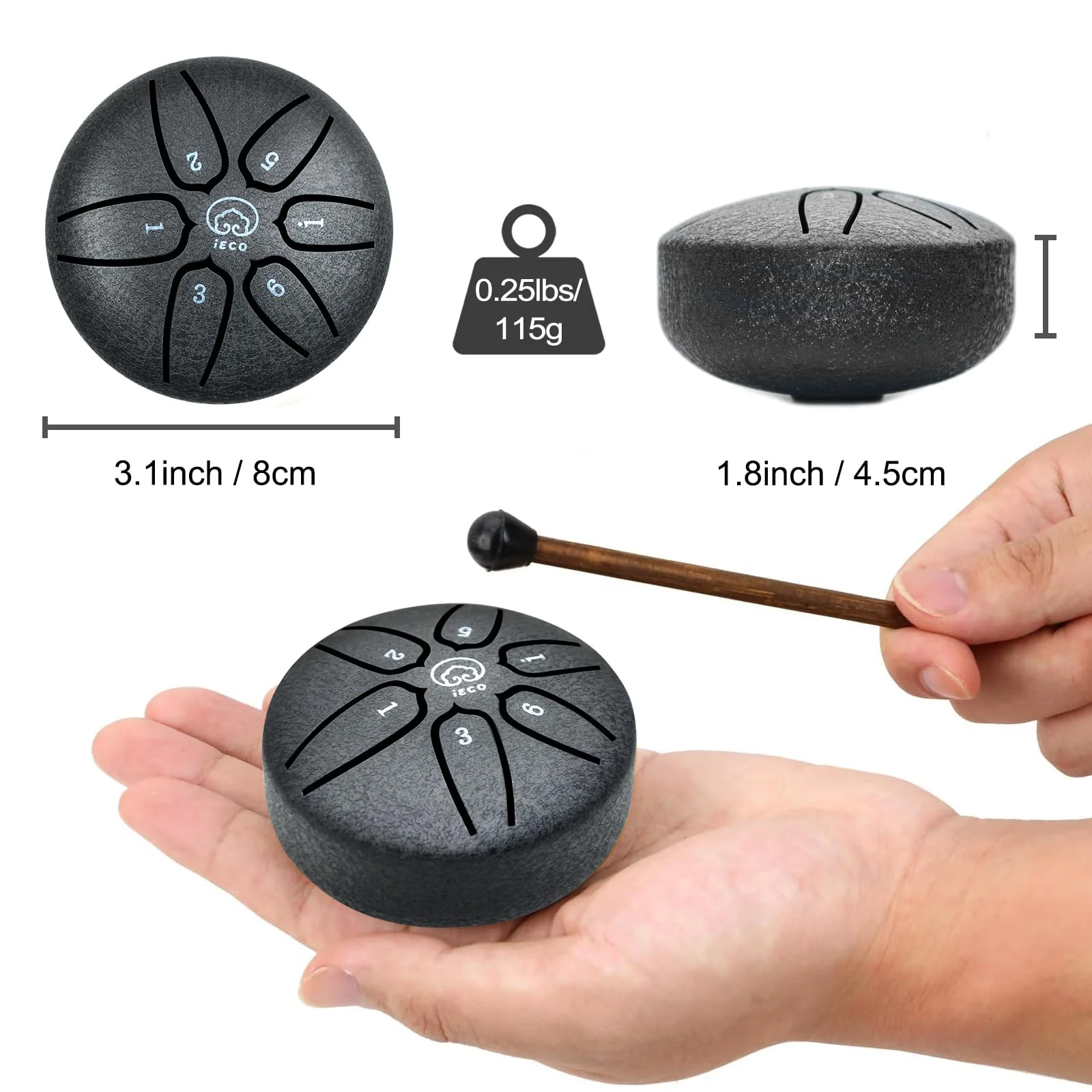 Buddha Stones Mini Steel Tongue Drum 3 Inch 6 Notes Steel Drum Instrument, Ethereal Drum for Kids Adults, Handpan Drum for Meditation Sound Healing Black - Image 5
