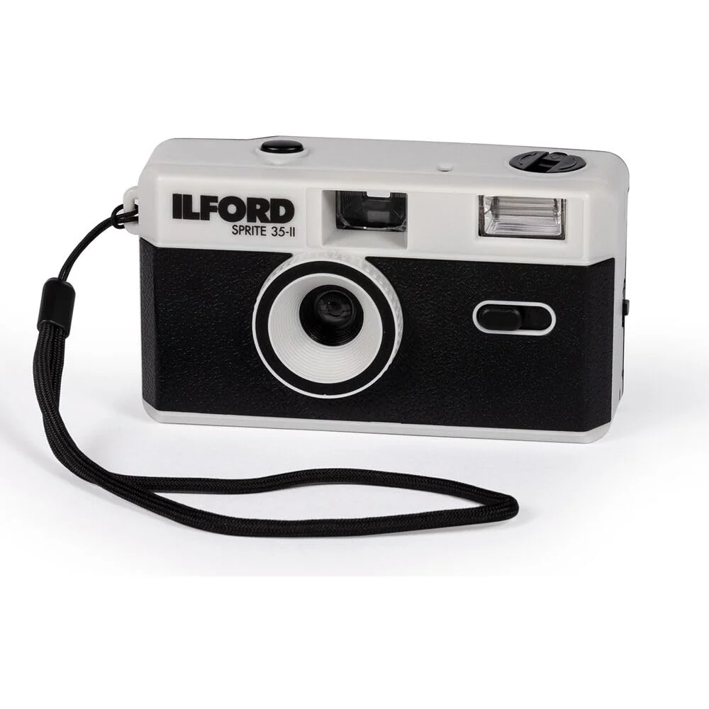 Bundle of Ilford Sprite 35-II Reusable/Reloadable 35mm Analog Film Camera (Black and Silver) with Two Rolls of HP5 Film and Cloth - Image 2