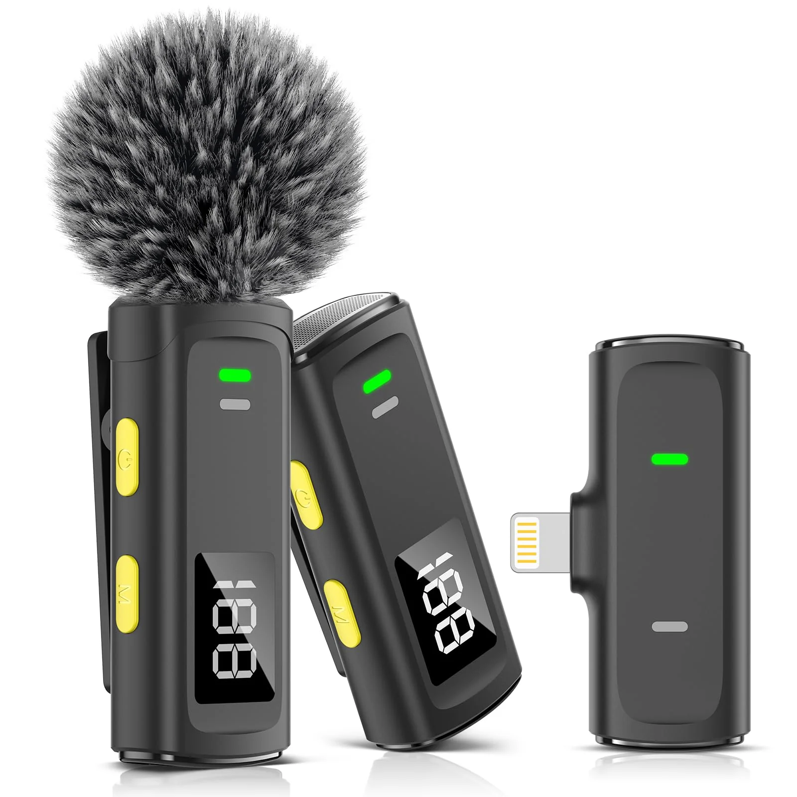 Bunog Wireless Lavalier Microphone for iPhone - Mini Lapel Mic with Crystal Sound, Battery Level Display, Noise Cancellation for YouTube/Tiktok/Podcast/Vlog