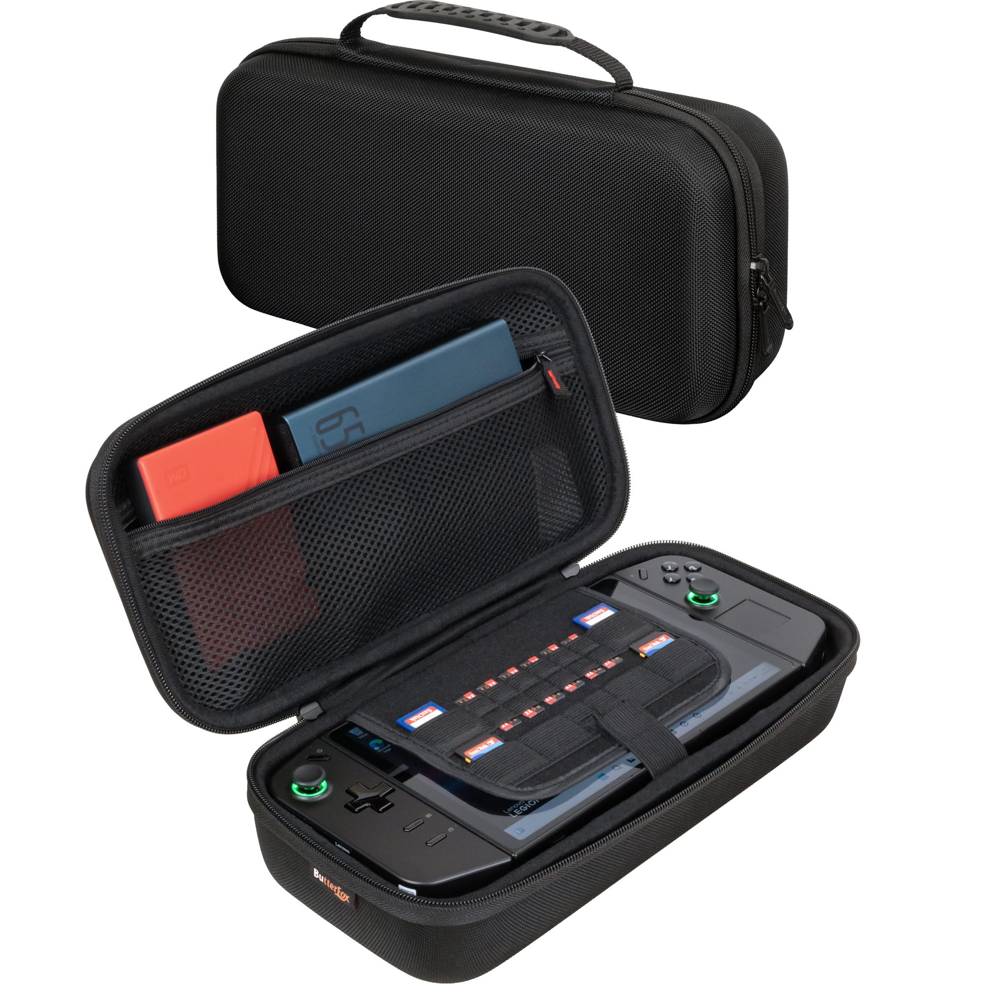 ButterFox Large Carrying Case Bag For Lenovo Legion Go Handheld, Fits Charger, Pocket for large 65W Battery Pack (Black) Black