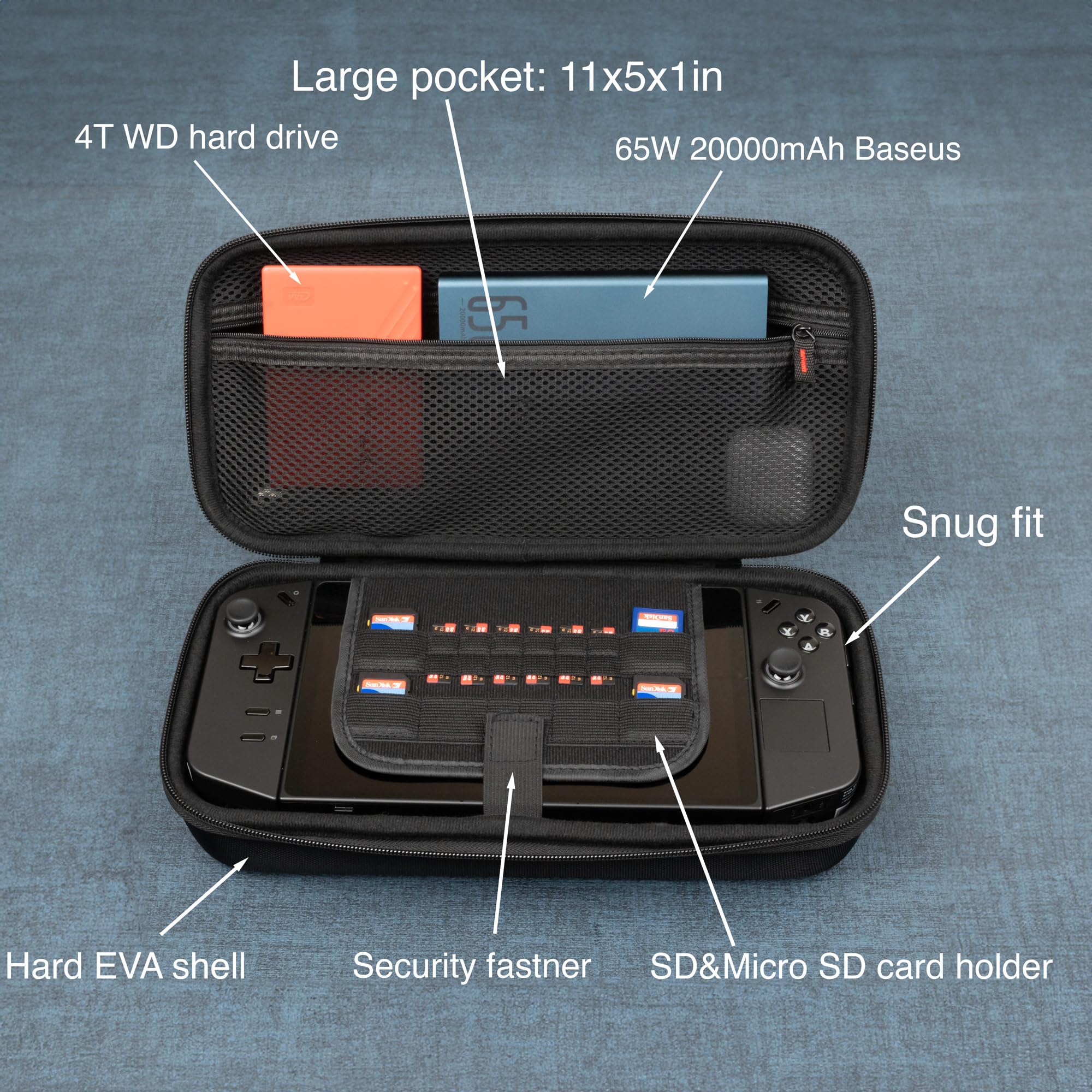 ButterFox Large Carrying Case Bag For Lenovo Legion Go Handheld, Fits Charger, Pocket for large 65W Battery Pack (Black) Black - Image 2