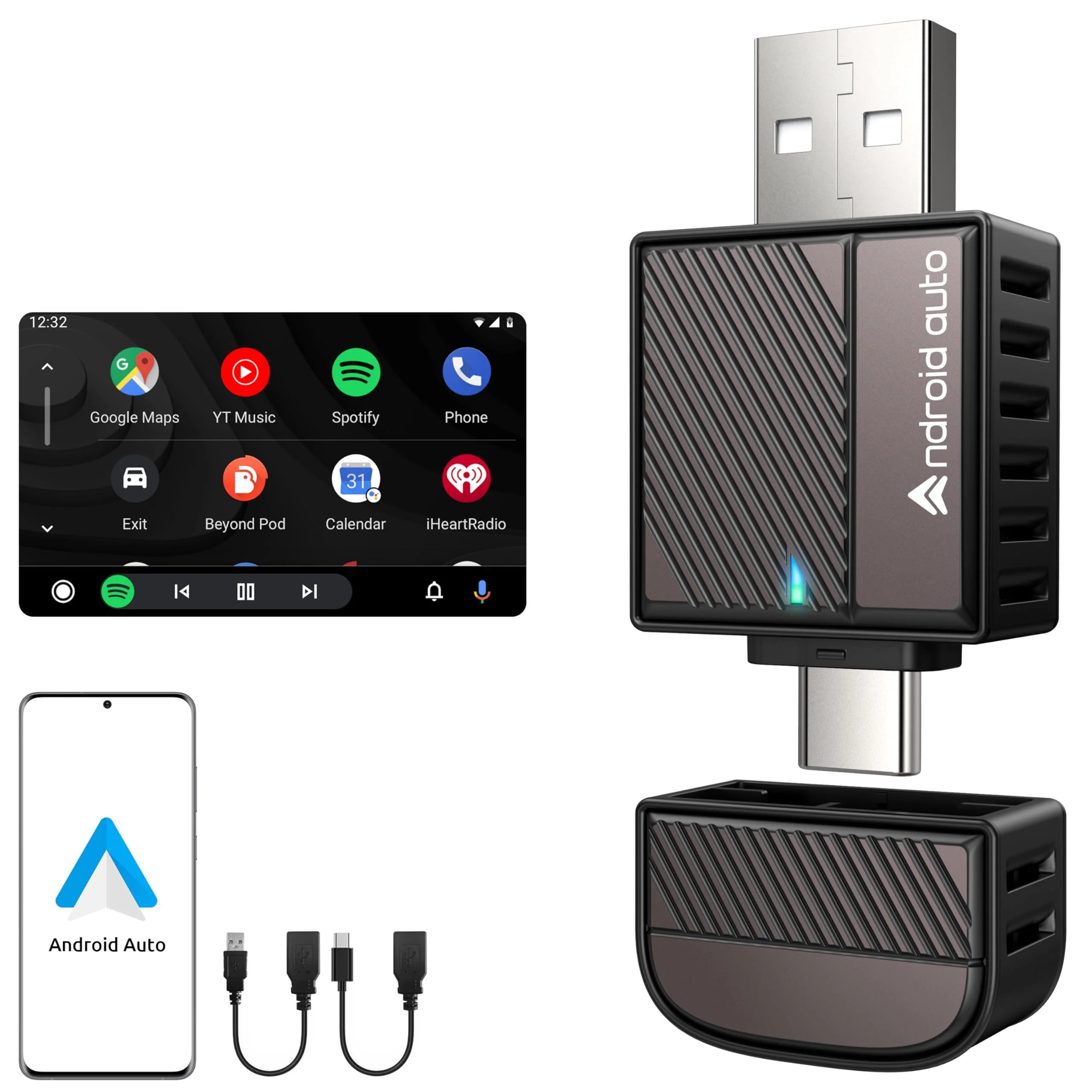 ByteWave Android Auto Wireless Adapter, 2025 NFC Convert Wired to Wireless Android Auto Car Adapter with 5.8GHz WiFi, Mini Android Auto Dongle Compatible for Android 12+ and 2016+ Cars, USB-A/C, Black