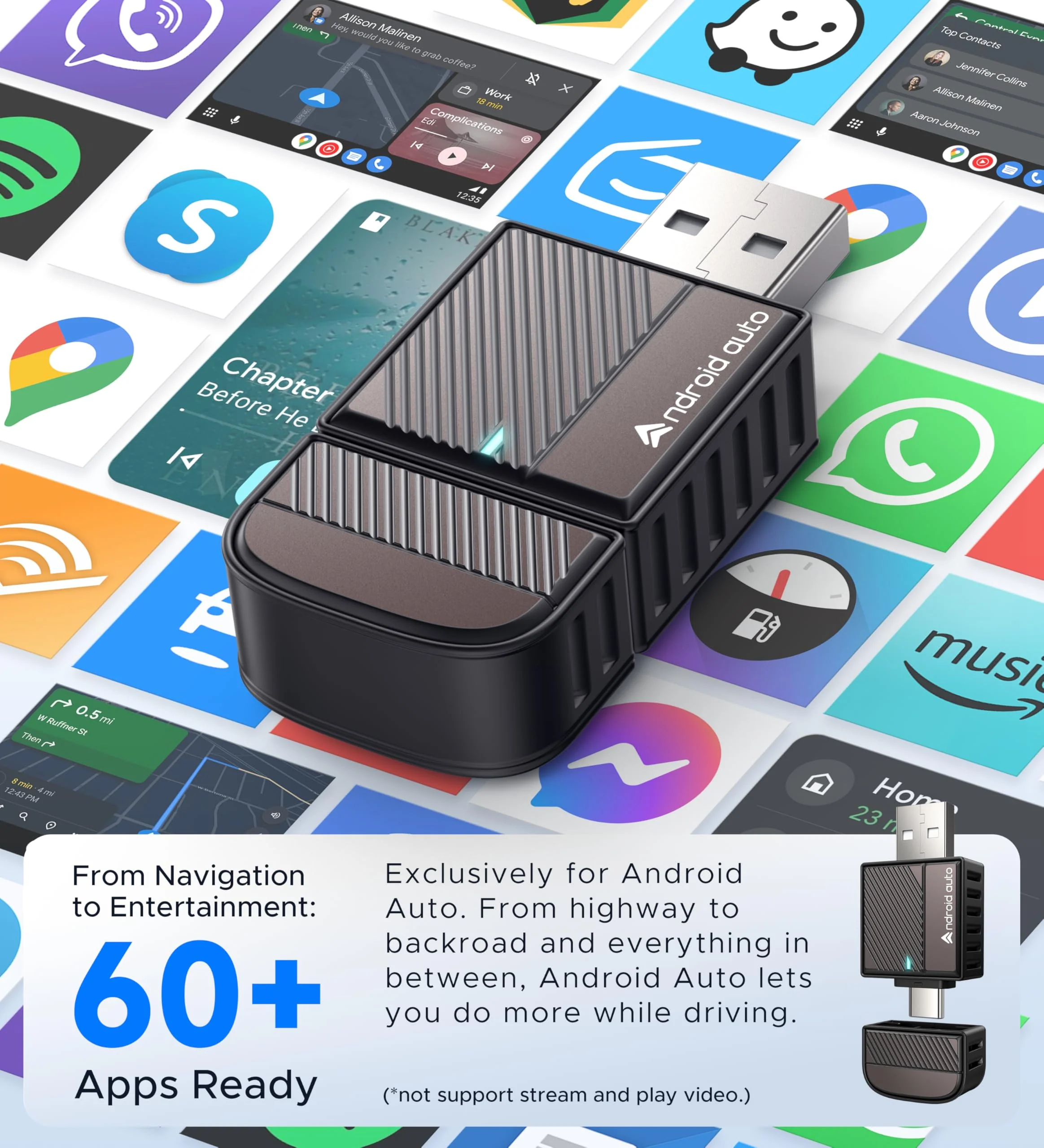 ByteWave Android Auto Wireless Adapter, 2025 NFC Convert Wired to Wireless Android Auto Car Adapter with 5.8GHz WiFi, Mini Android Auto Dongle Compatible for Android 12+ and 2016+ Cars, USB-A/C, Black - Image 3
